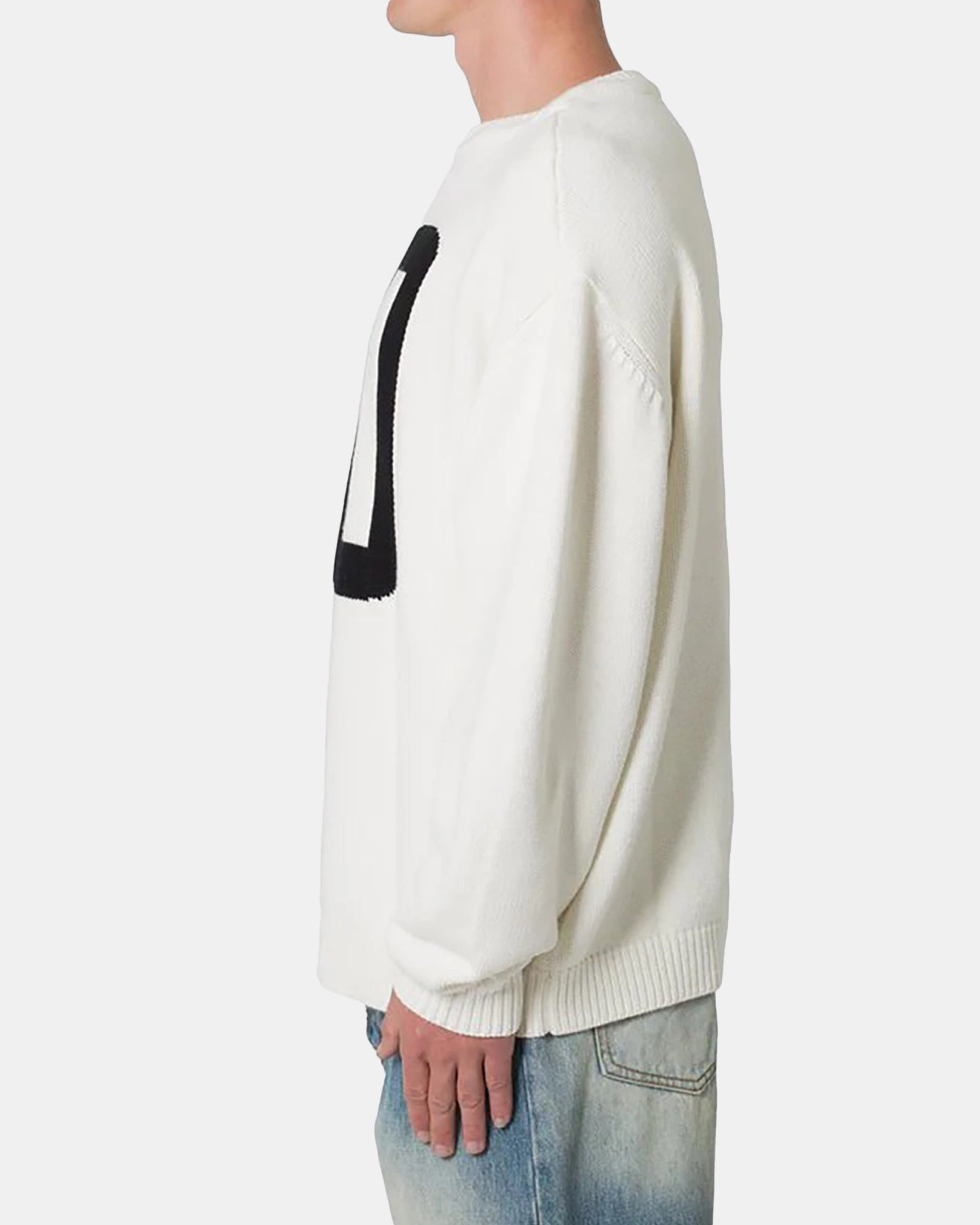 MultipanelLayout High Neckline MNML Varsity Knit Sweater Off White