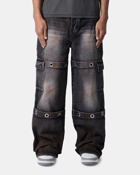 All Day Use All Season Fit MNML Void Baggy Ring Denim Jeans Washed Black