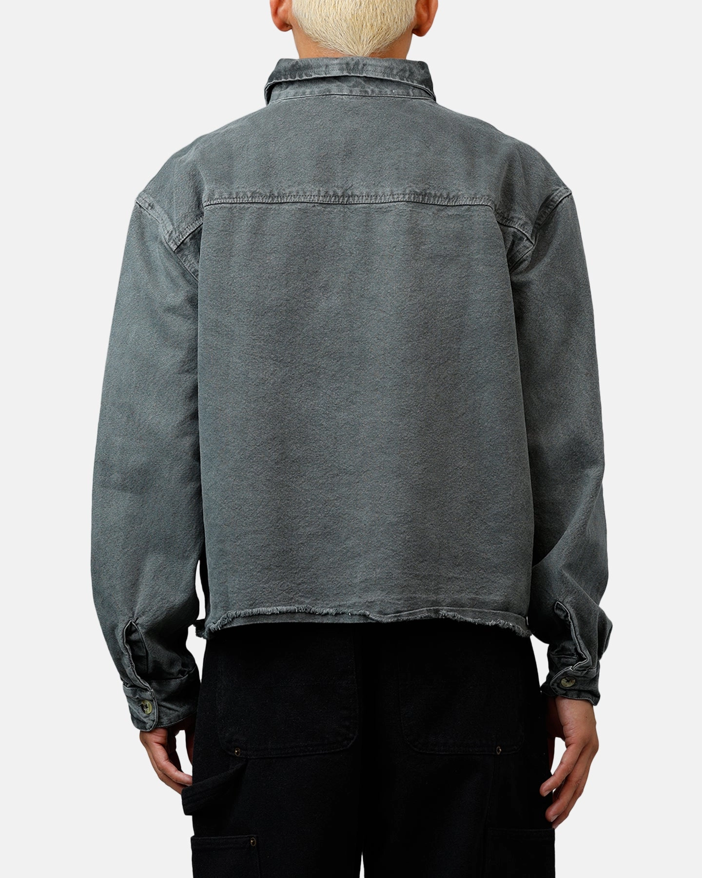 LowMaintenanceMaterial MNML Washed Denim Long Sleeve Button Up Shirt Washed Black