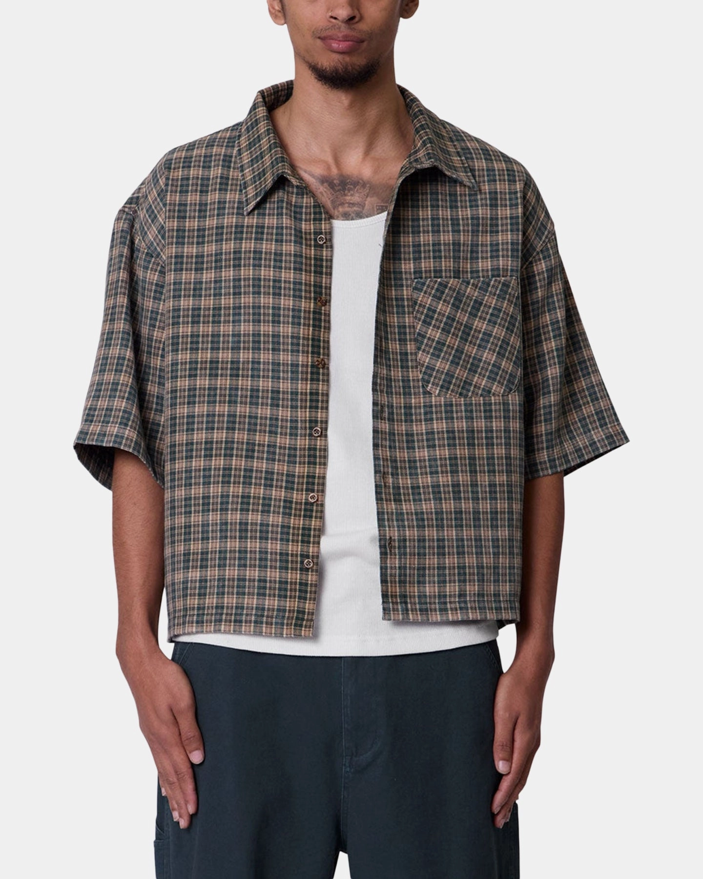 WrinkleResistantWeave MNML Washed Poplin Over Button Up Shirt Green/Brown