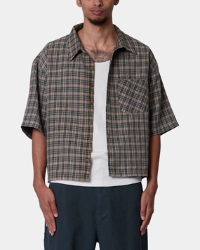 WrinkleResistantWeave MNML Washed Poplin Over Button Up Shirt Green/Brown