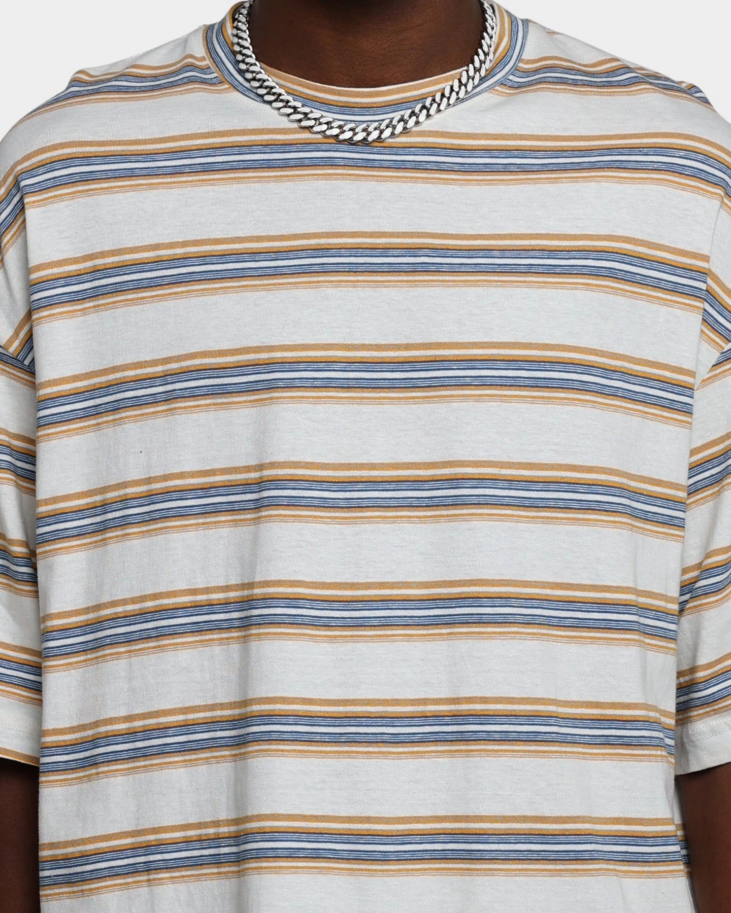 Warm Layer HighElasticity Thread MNML Wide Striped T-Shirt Blue/Yellow