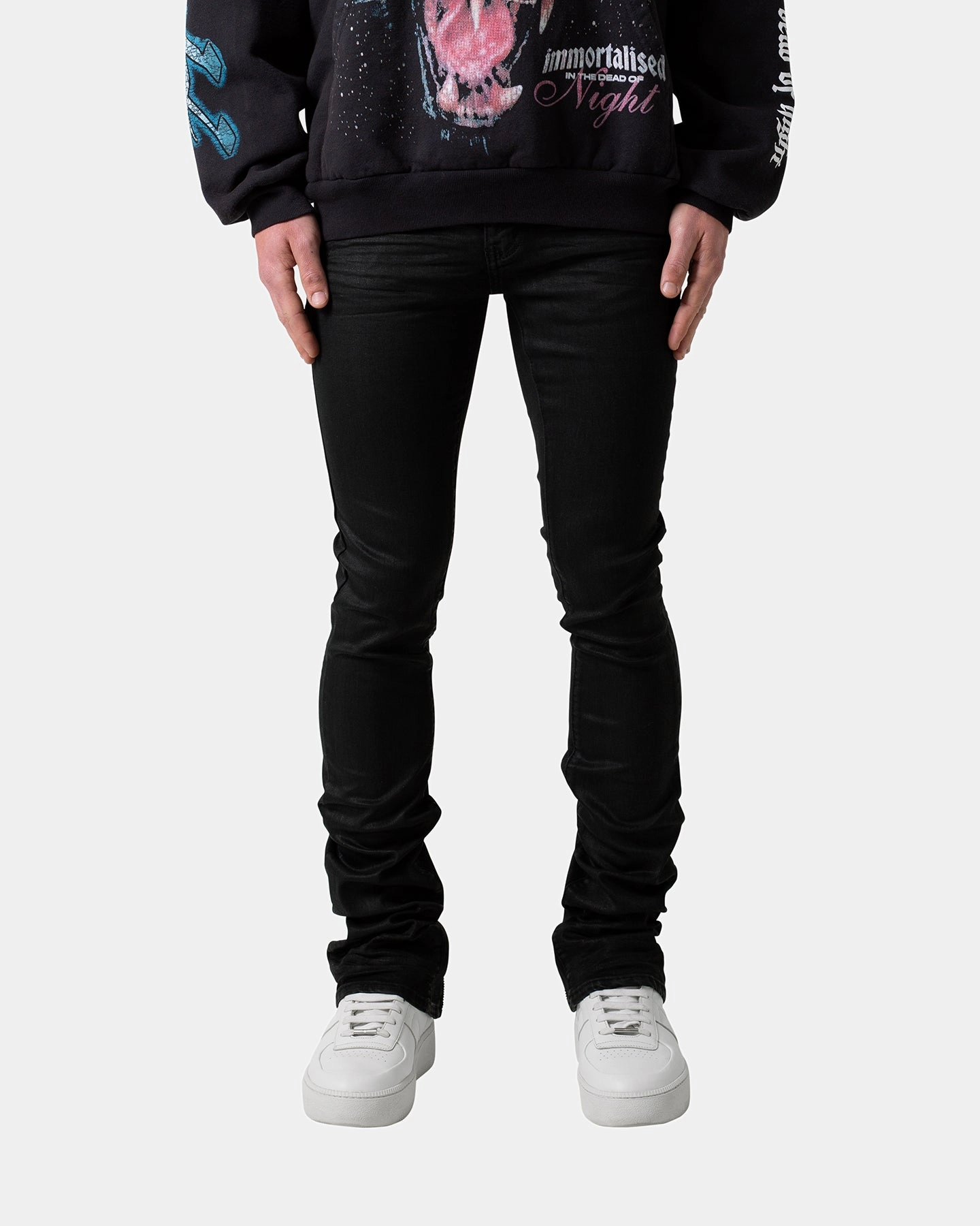 MNML X491 Convertible Skinny Denim Jeans Waxed Black Seamless construction