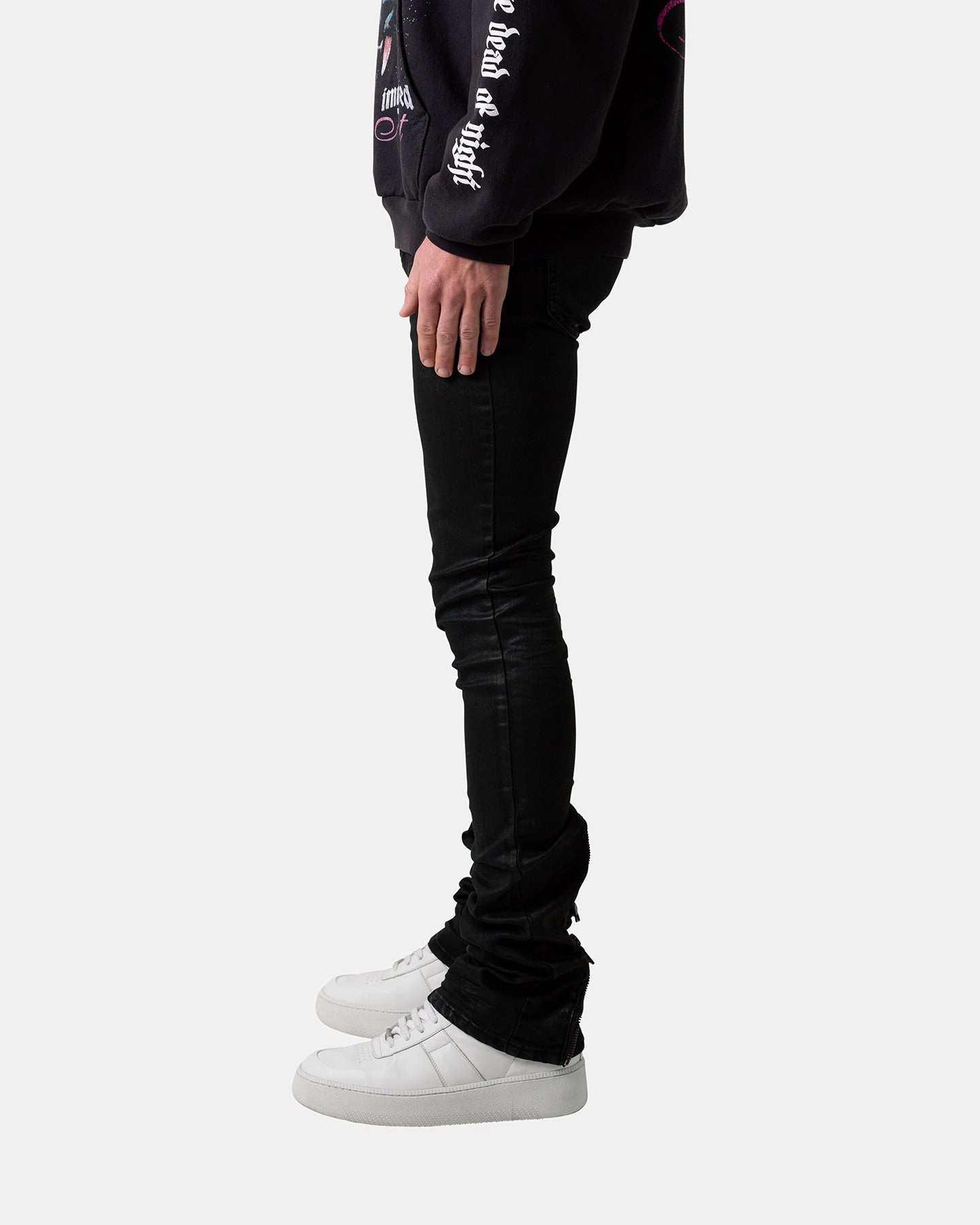 MNML X491 Convertible Skinny Denim Jeans Waxed Black Denim finish