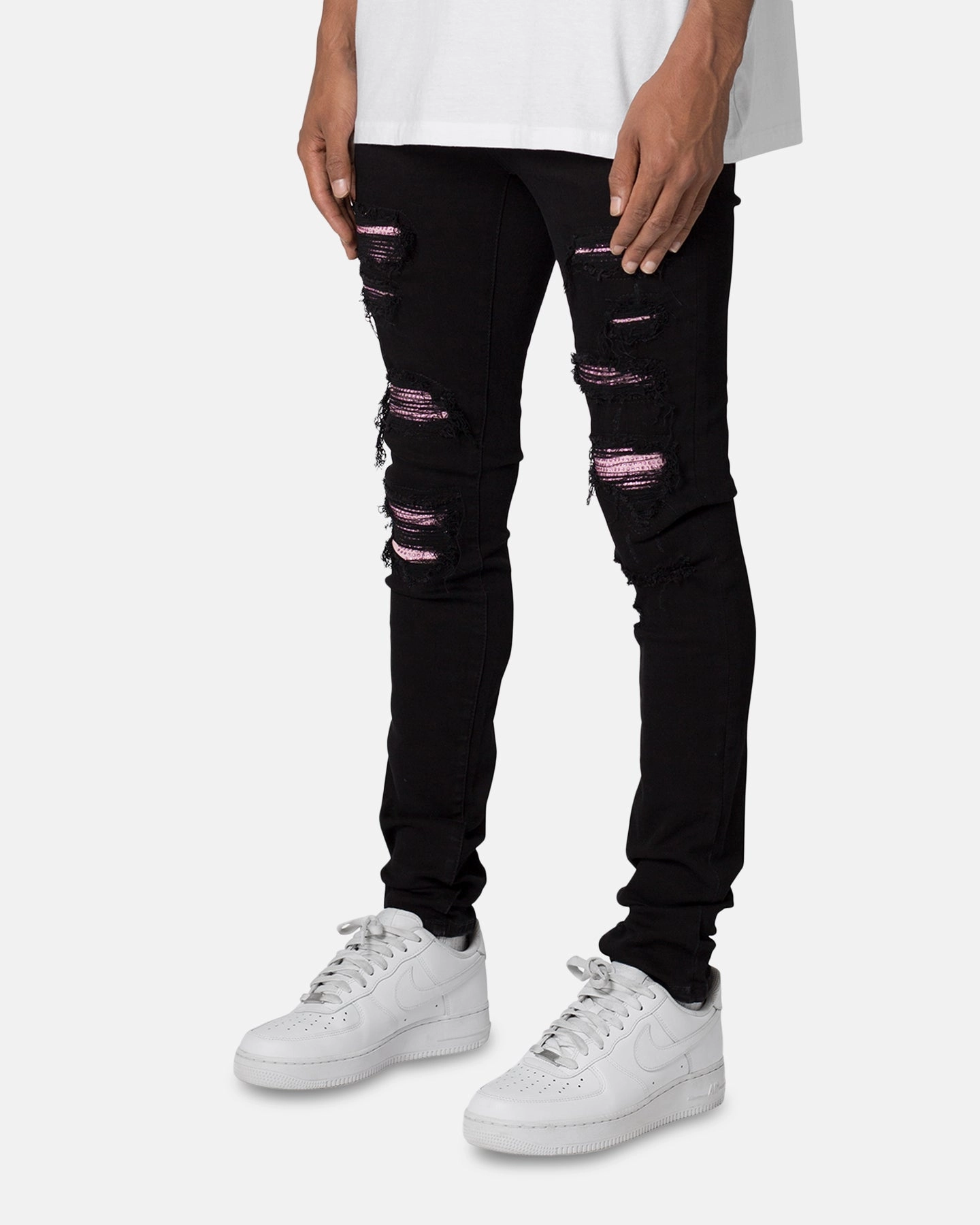 AntiPilling Adaptable Fit MNML X555 Crystal Skinny Denim Jeans Black/Pink
