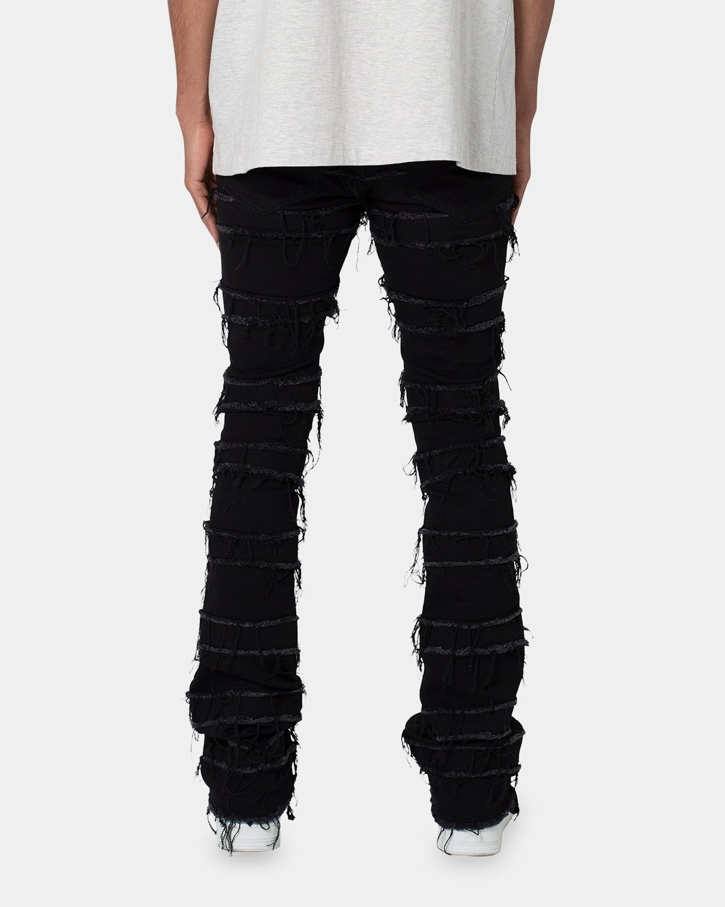 MNML X597 Distressed Skinny Flare Denim Jeans Black SecureZipperClosures Versatile Fit