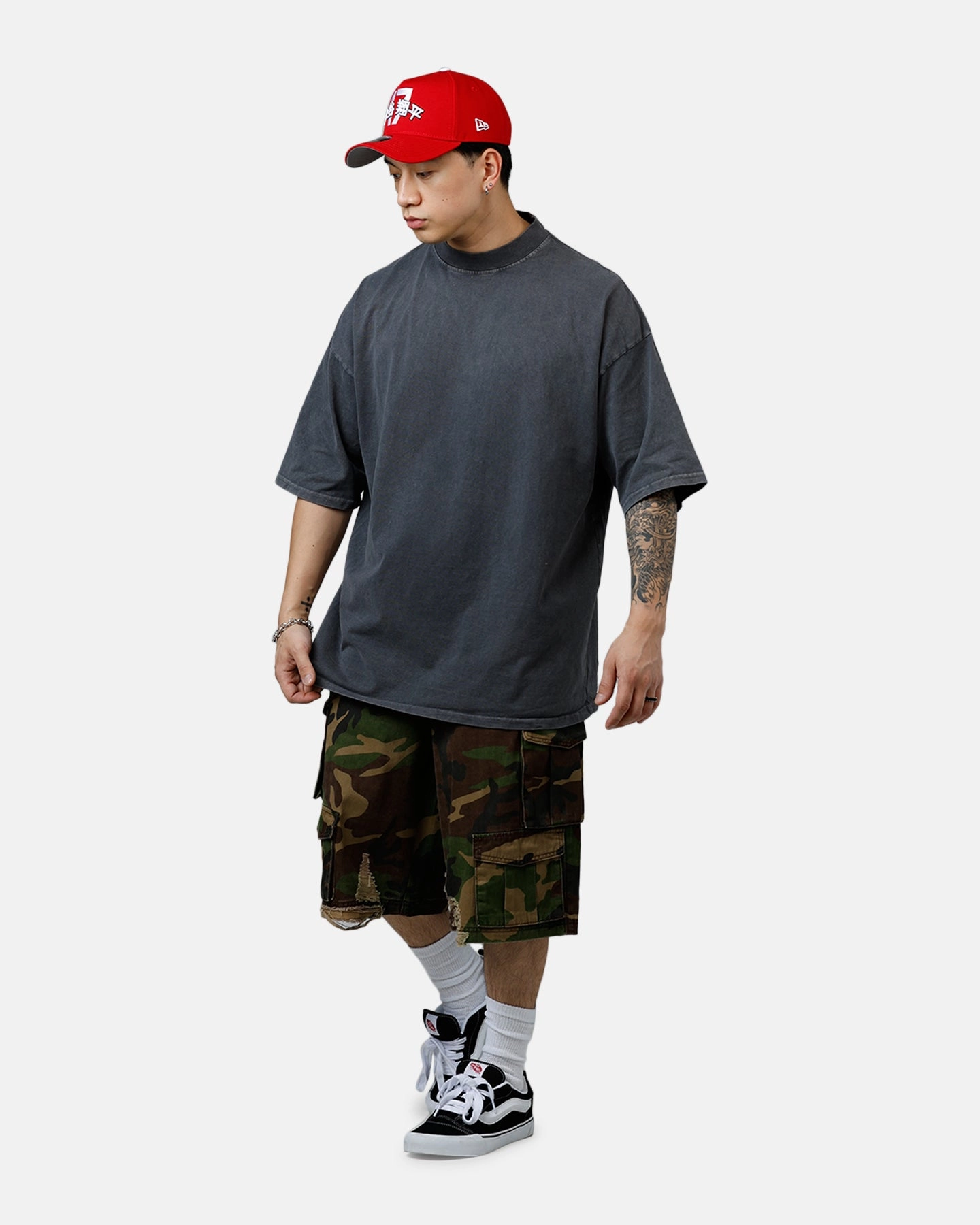 Culture Kings Everyday Mock Neck T-Shirt Washed Charcoal HighDensity Weave