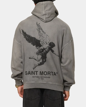 NoTagLabel Layered Placket Design Saint Morta Nothing Is Forever Boxy Hoodie Washed Charcoal