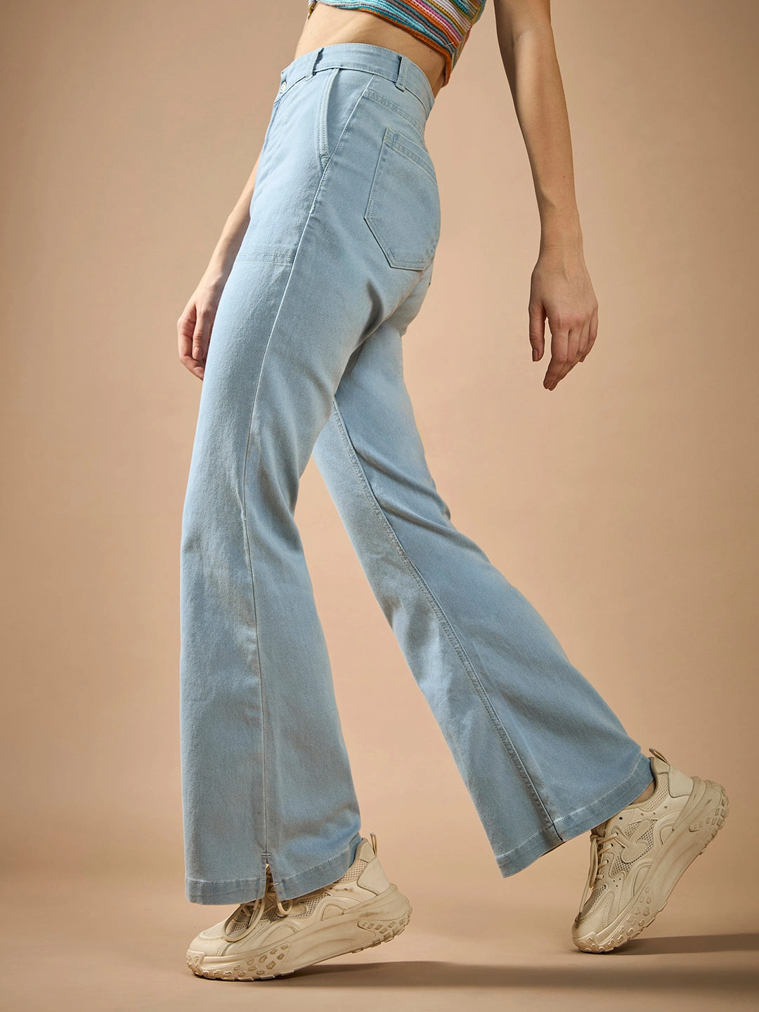 Work Meeting Trendy Modern Minimalist Earthy Streetwear Fan Nature Lover 24/7 Comfort Light Blue Bootcut High-Rise Stretchable Denim Jeans