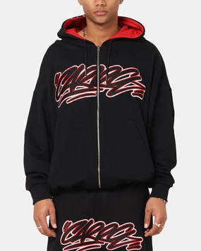 AthleticInspired High Collar Design Carre Terrace Zip Hoodie Black