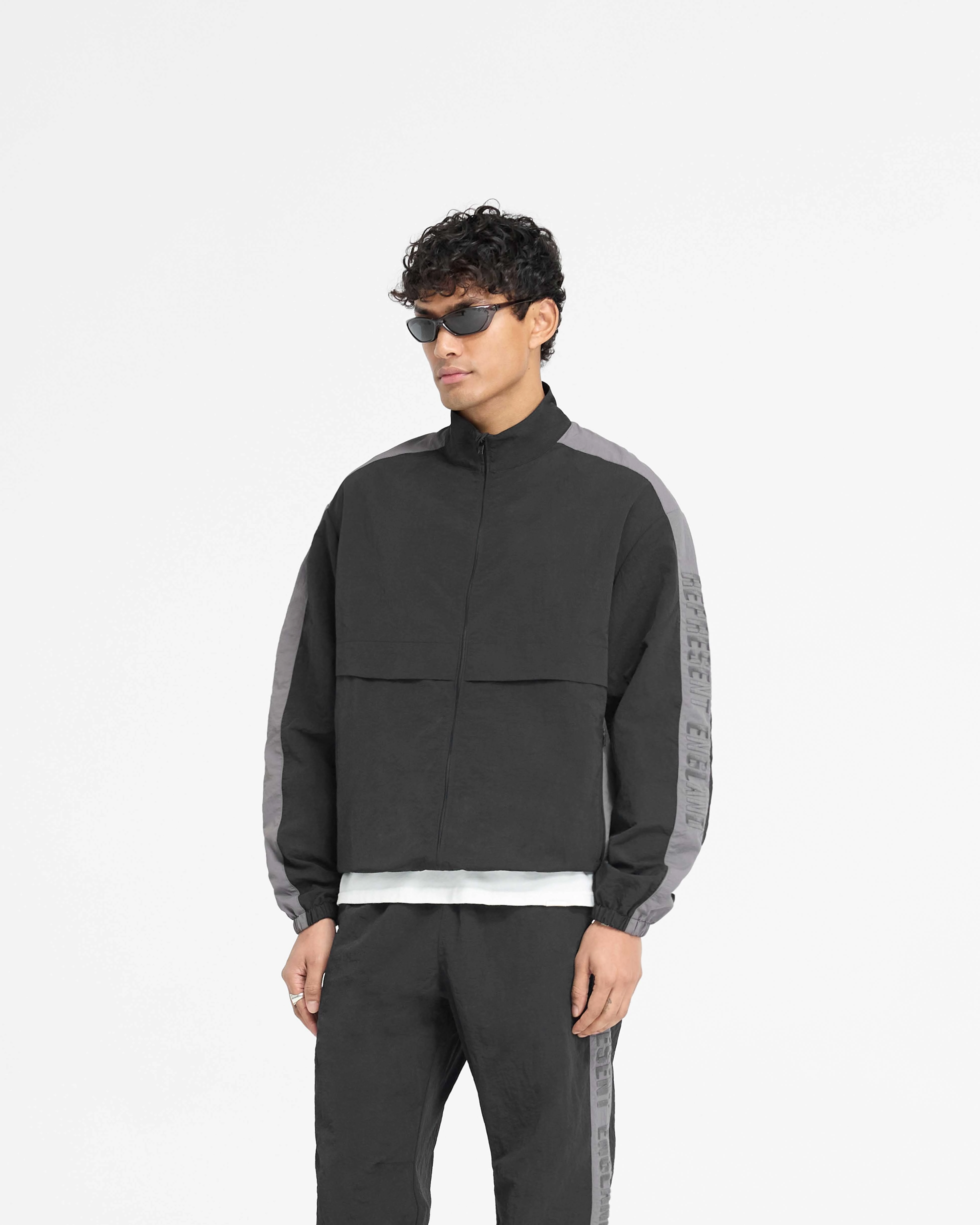 Nylon Track Jacket - Black Water Resistant Vegan Fabric