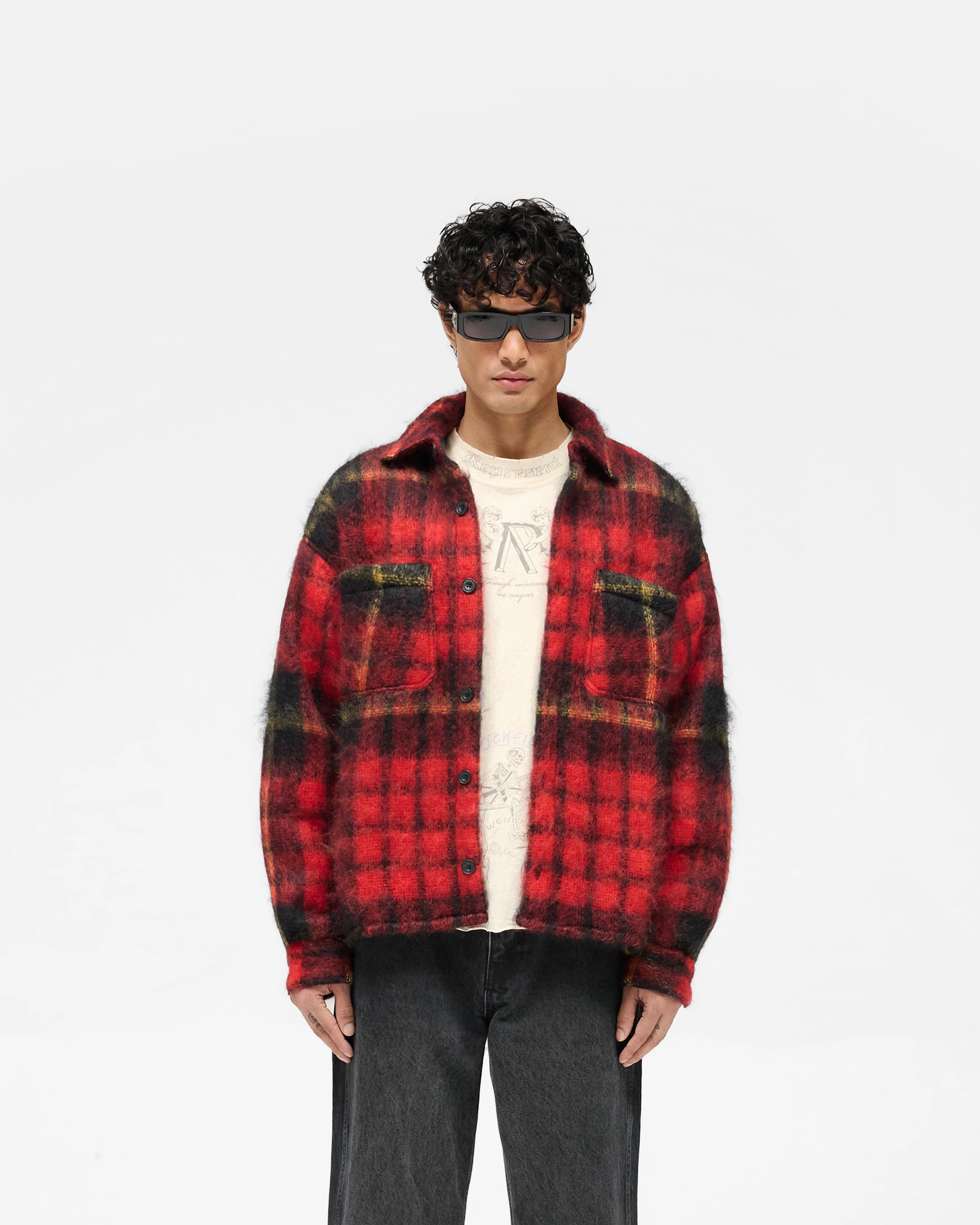 Mohair Overshirt - Red Check High-End Finish Holiday Travel