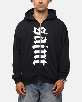 Saint Morta Gothic Distressed Zip Hoodie Black EcoCertified