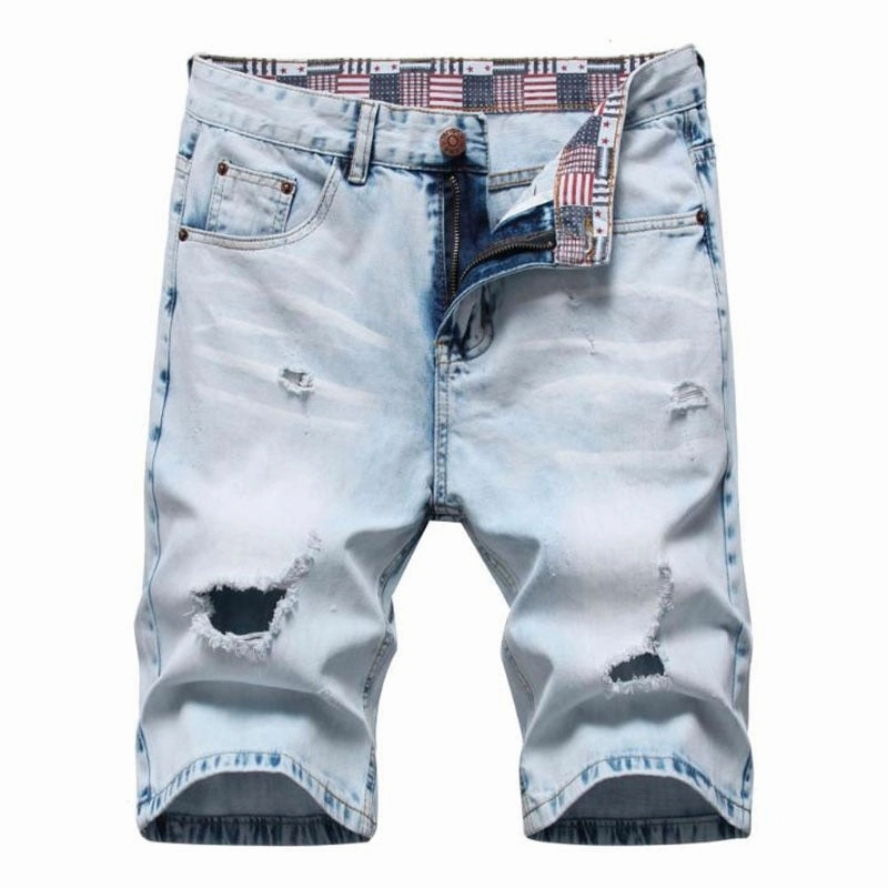 Minimal Fit Unique Pattern West Louis? Ripped Bermuda Fashion Cotton Jeans Shorts