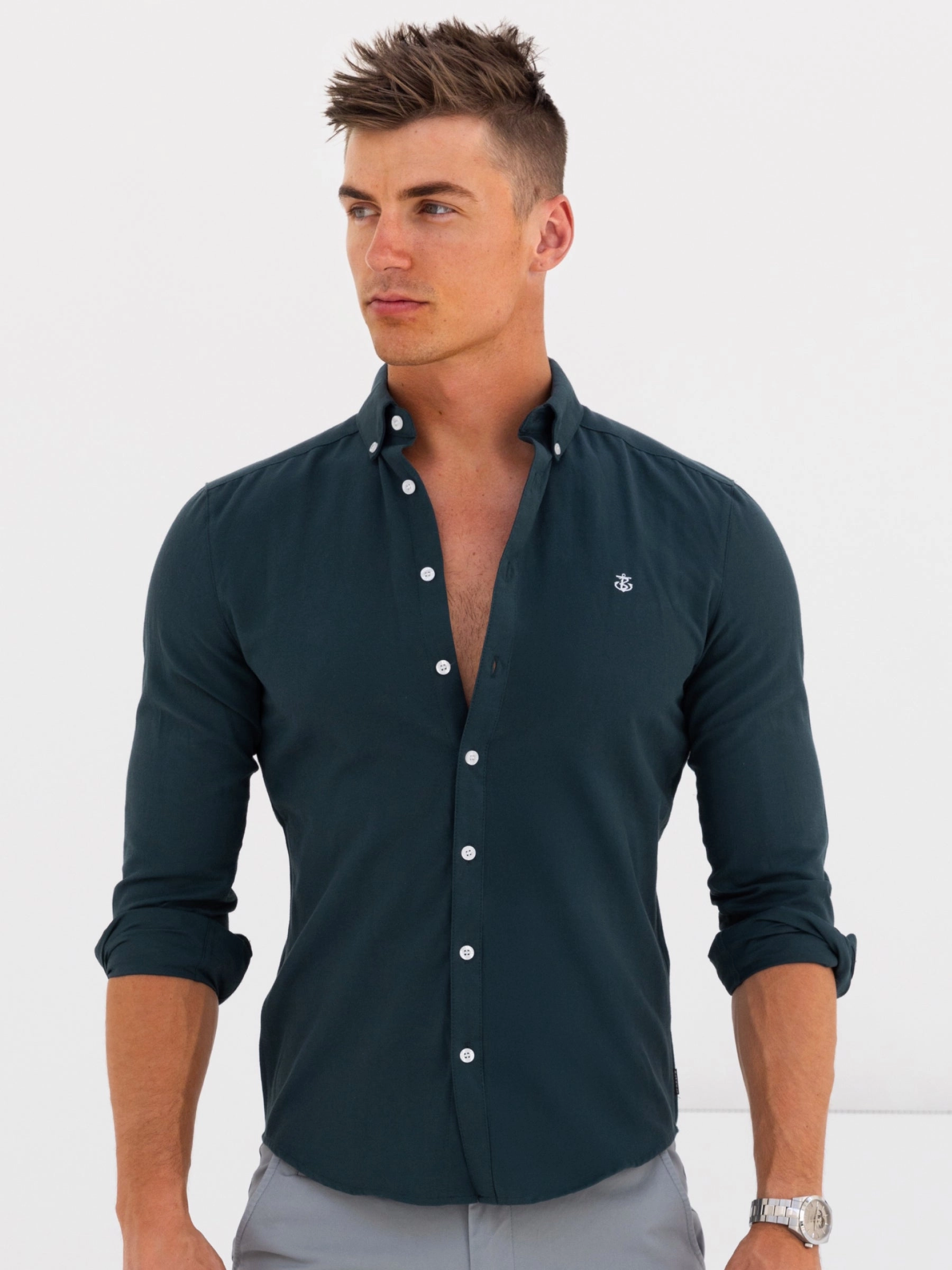 Camouflage Print Dallas Long Sleeve Shirt - Dark Teal