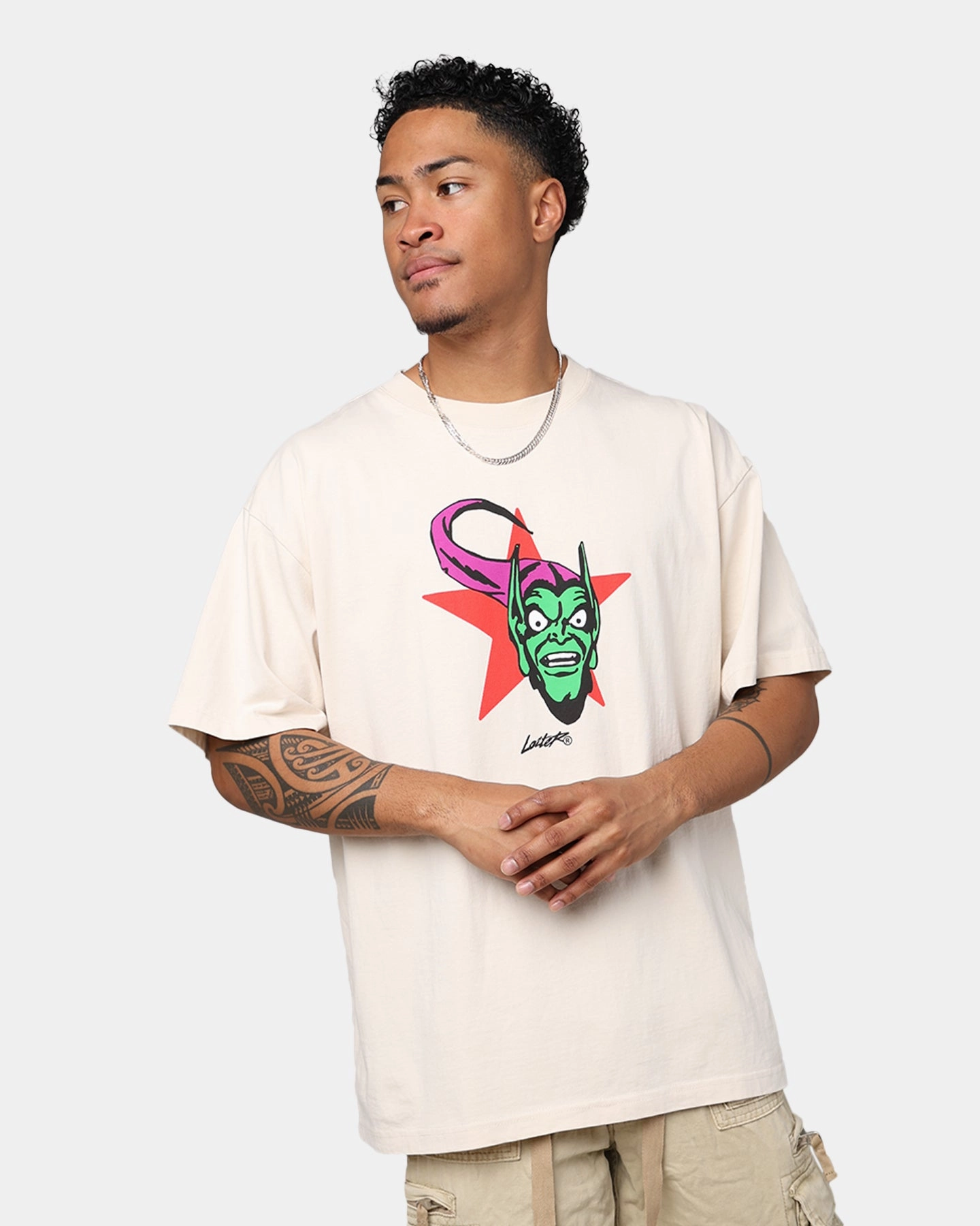 HypoallergenicConstruction NonChafe Tag Placement Marvel Spider-Man Green Goblin T-Shirt Off White