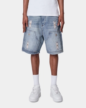 Water Resistant MNML Double Western Jewel Denim Shorts Blue