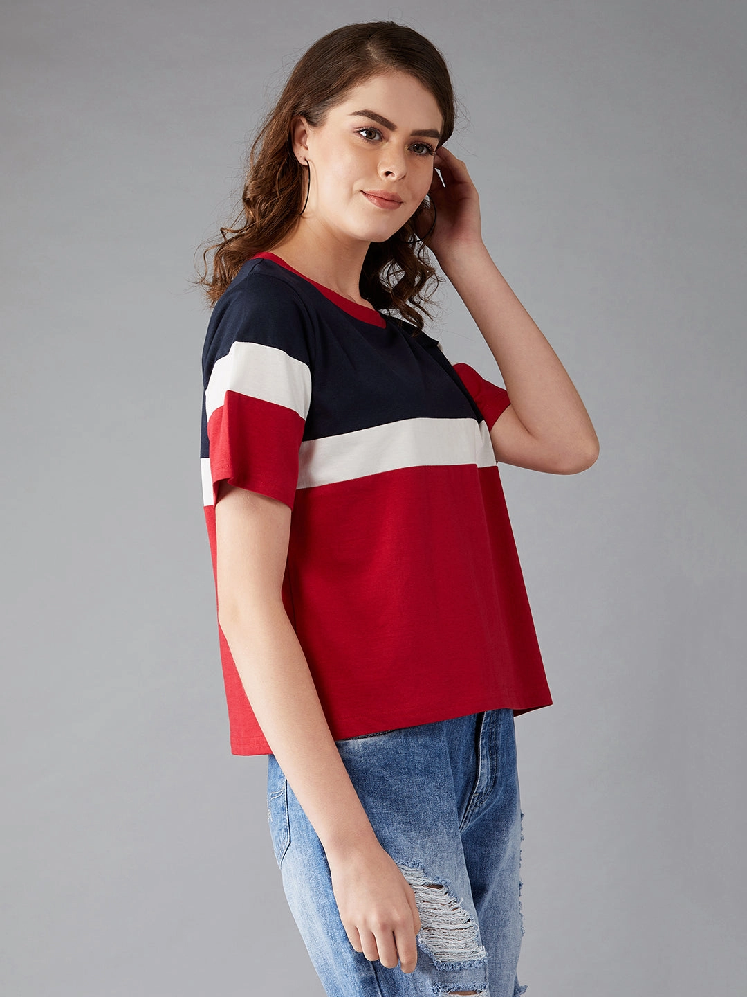 Tailored Silhouette AntiPilling Women's Red Round Neck Half Sleeve Paneled Solid Regular T-Shirt
