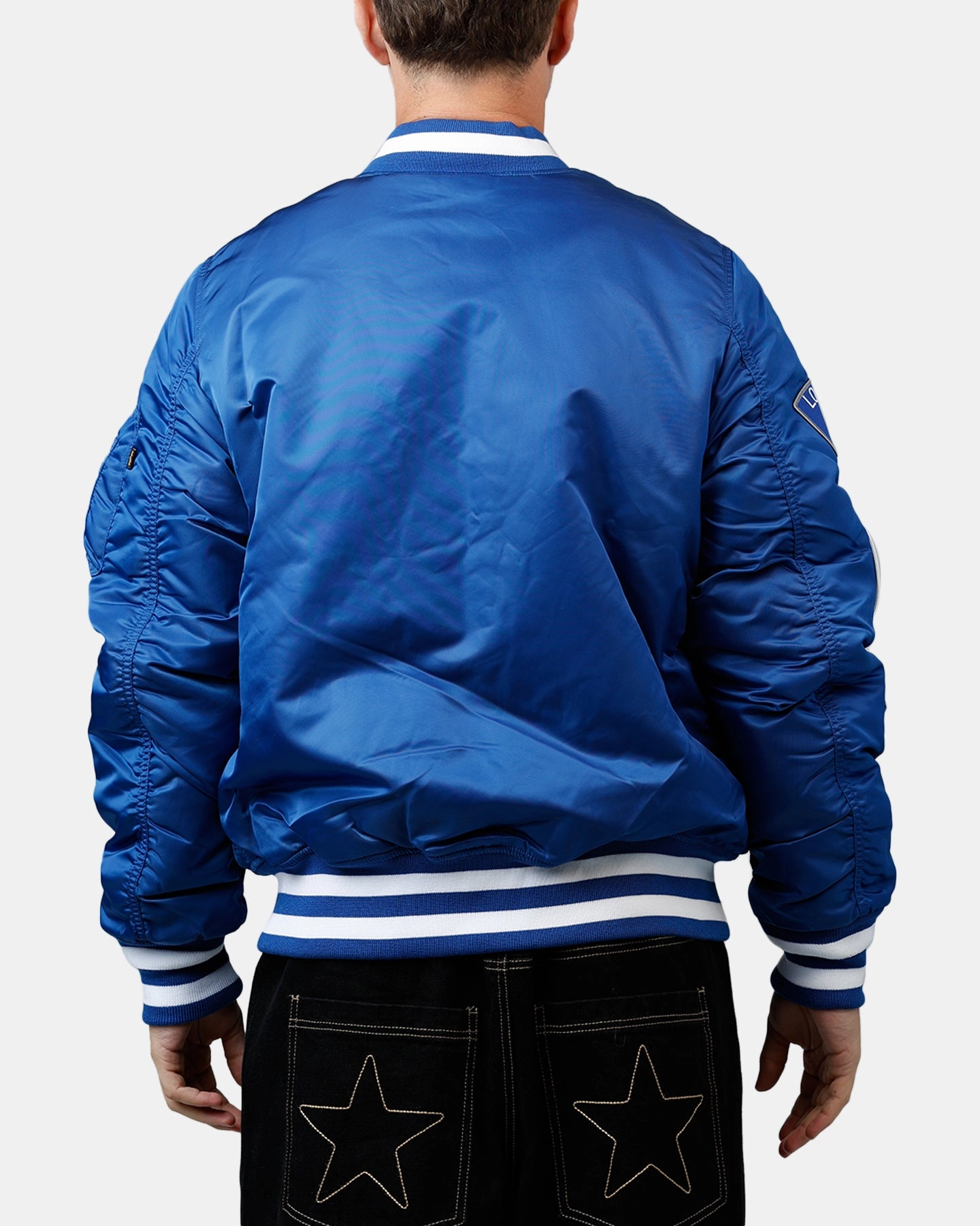 New Era X Alpha Series X MLB Los Angeles Dodgers MA-1 Bomber Jacket Dark Royal Transitional Look