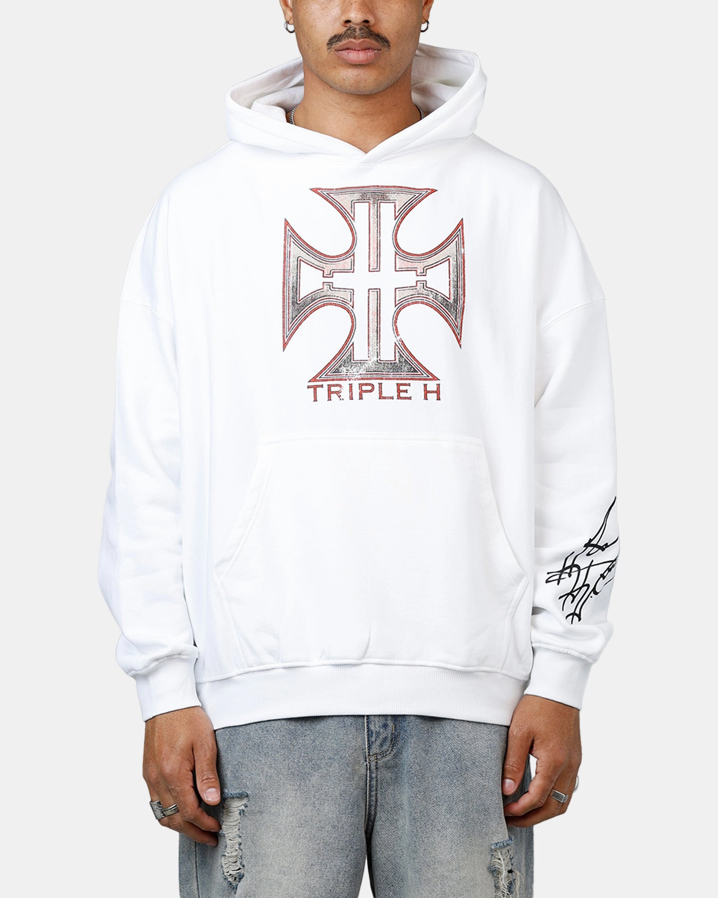 Culture Kings X WWE Triple H Wrestlemania XLI Hoodie White FlatlockSeams MultipanelLayout