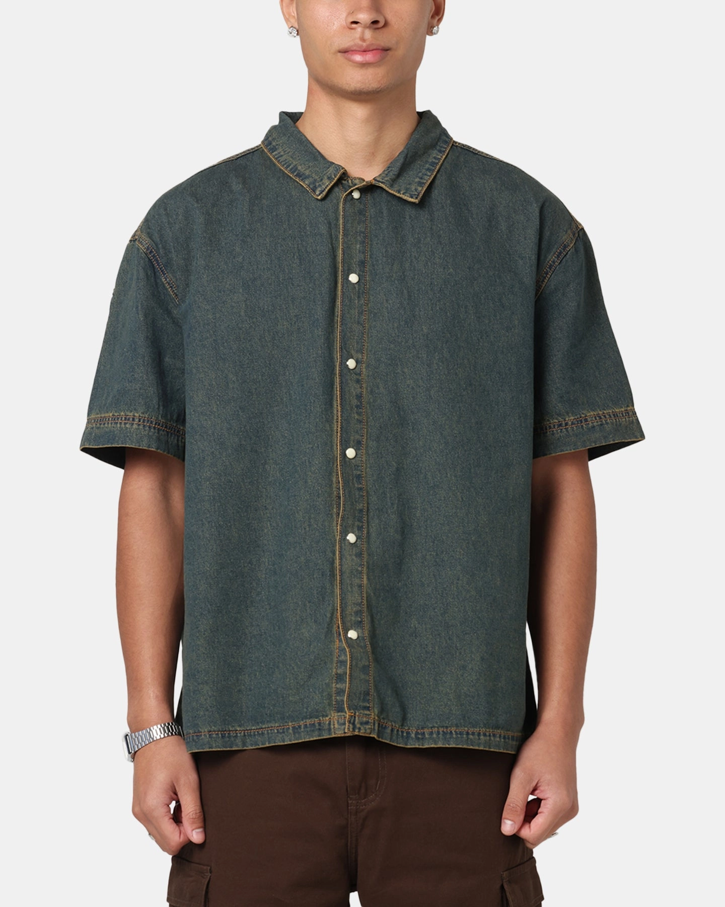 Saint Morta Gothic Noir Button Up Shirt Light Blue Layered Collar Structure Linen Blend Fabric