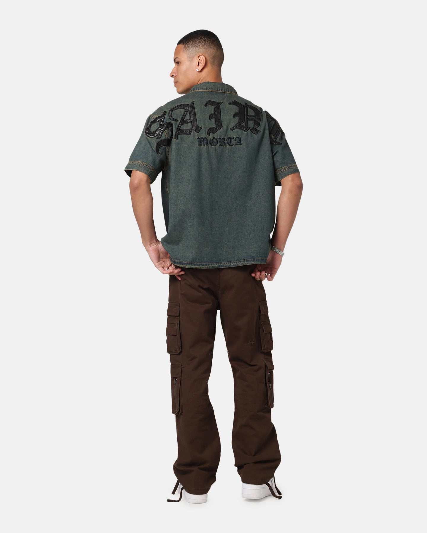 Saint Morta Gothic Noir Button Up Shirt Light Blue LayeredPanel AntiStatic Treatment