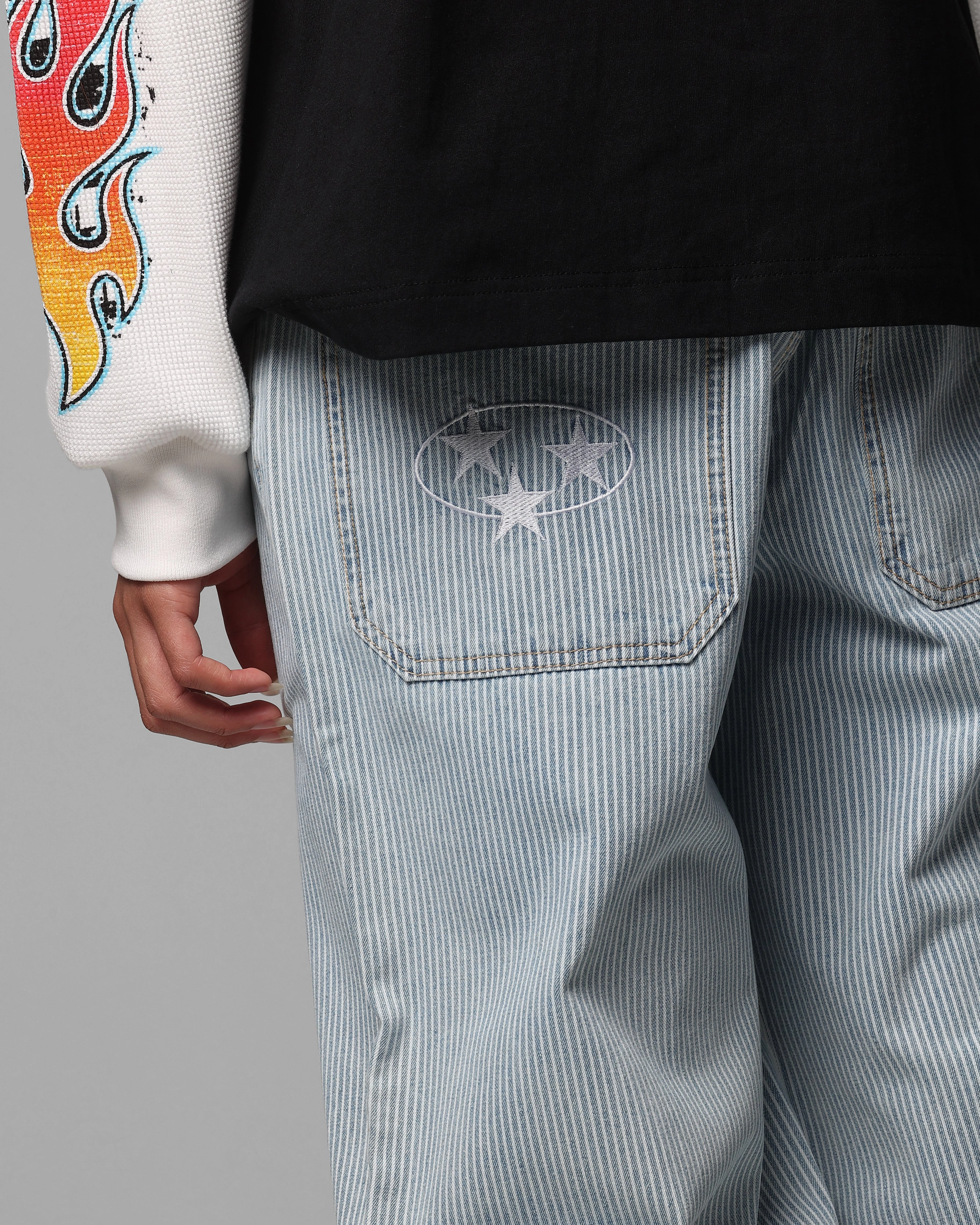 Loiter Collateral Baggy Jeans Blue Pin Stripe Tailored Fit