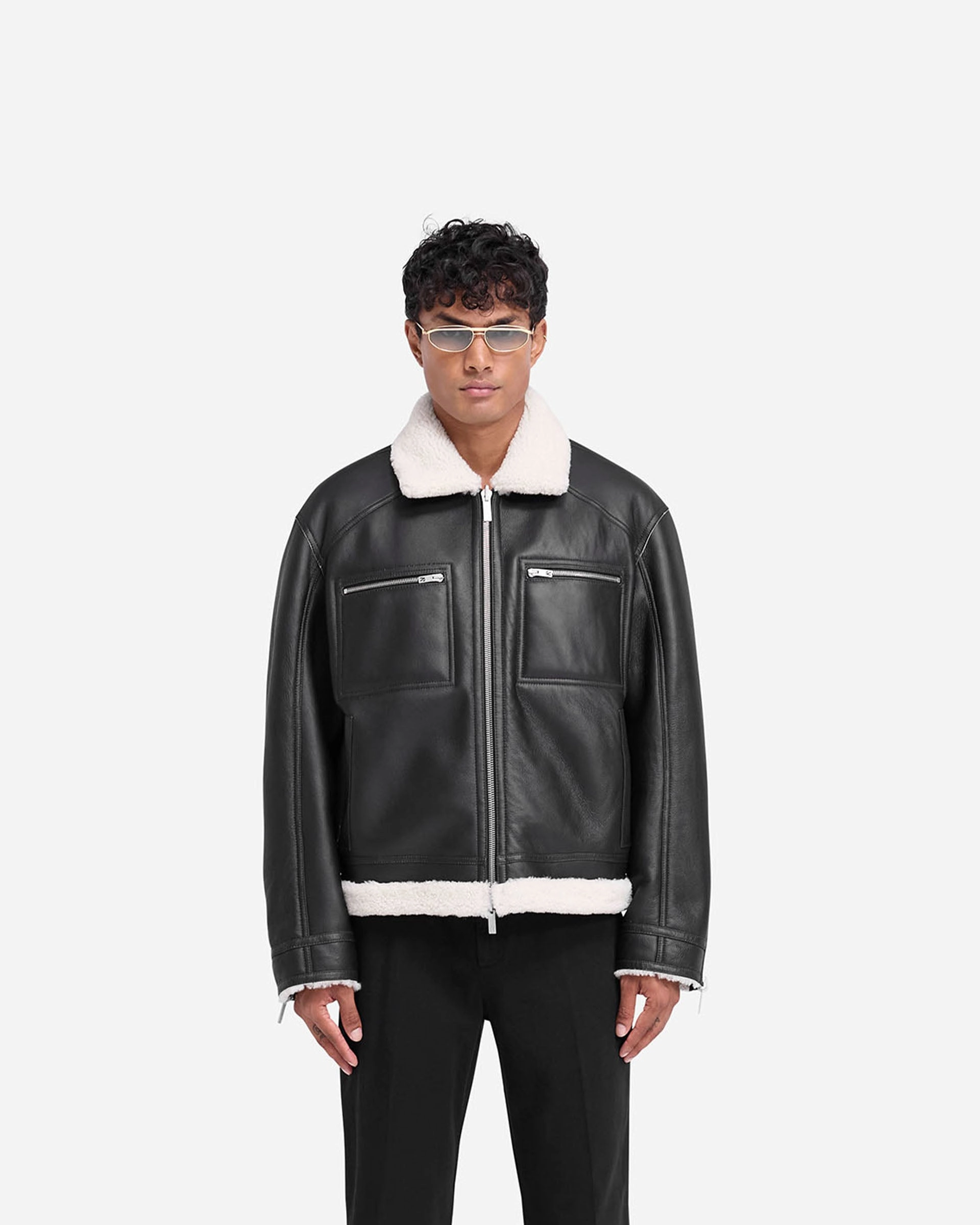 Minimalist Design Reversible Shearling Jacket - Black