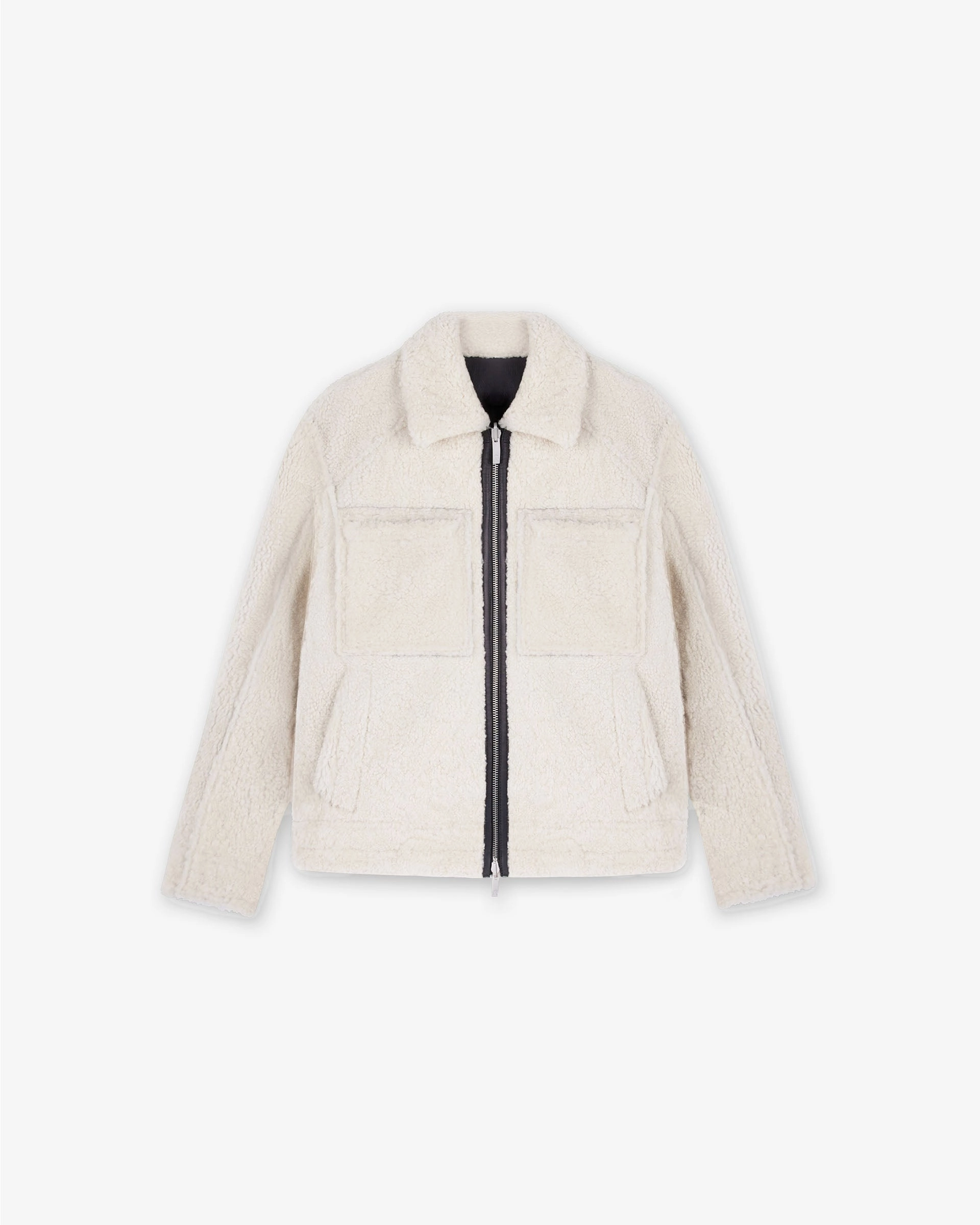 Sun Protective Fabric Reversible Shearling Jacket - Black