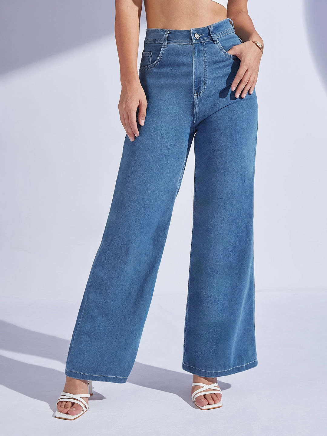 Artist Vibe Everyday Bootcut style Women's Blue Wide-Leg High-Rise Stretchable Denim Jeans