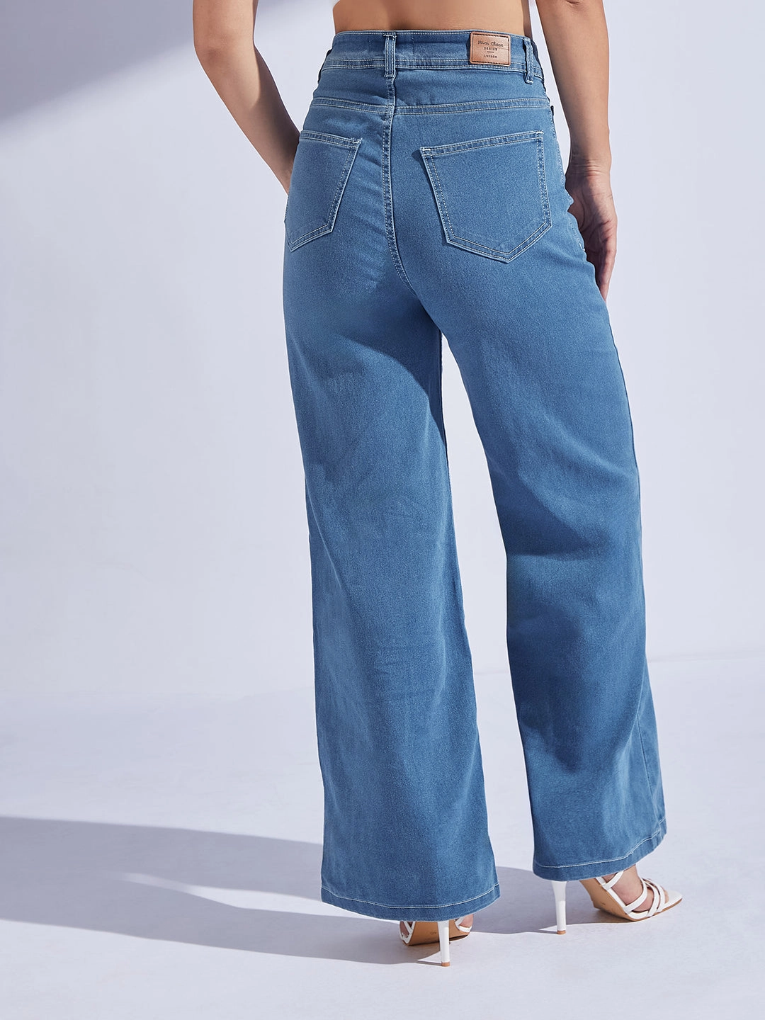 Women's Blue Wide-Leg High-Rise Stretchable Denim Jeans Softened Fabric