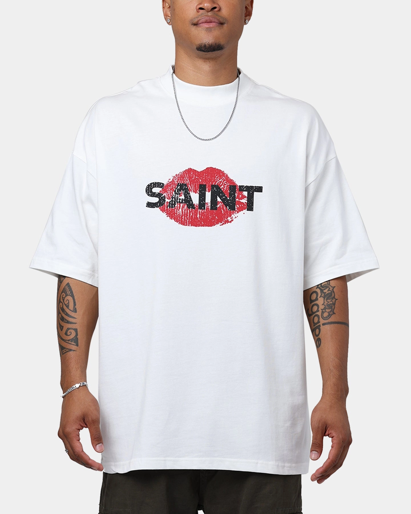 HeatPressedLogos Saint Morta Love Helpline Mock T-Shirt Off-White