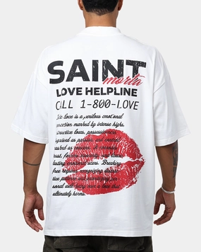 NonRestrictive Ribbed Collar Design Saint Morta Love Helpline Mock T-Shirt Off-White