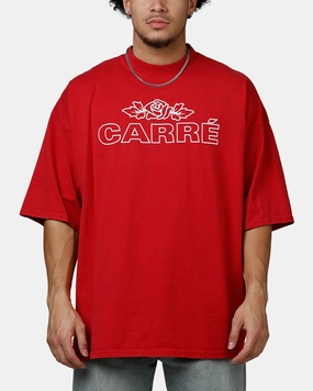 Roll Up Sleeve Design Carre Rosebud Drop T-Shirt Red