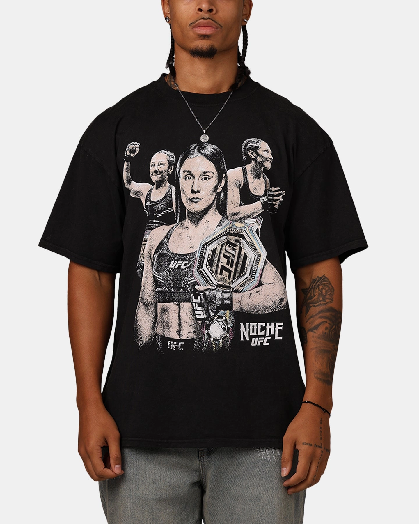 Layered Panel Construction Sustainable Manufacturing UFC By Culture Kings Alexa Grasso Noche T-Shirt Black Acidwash