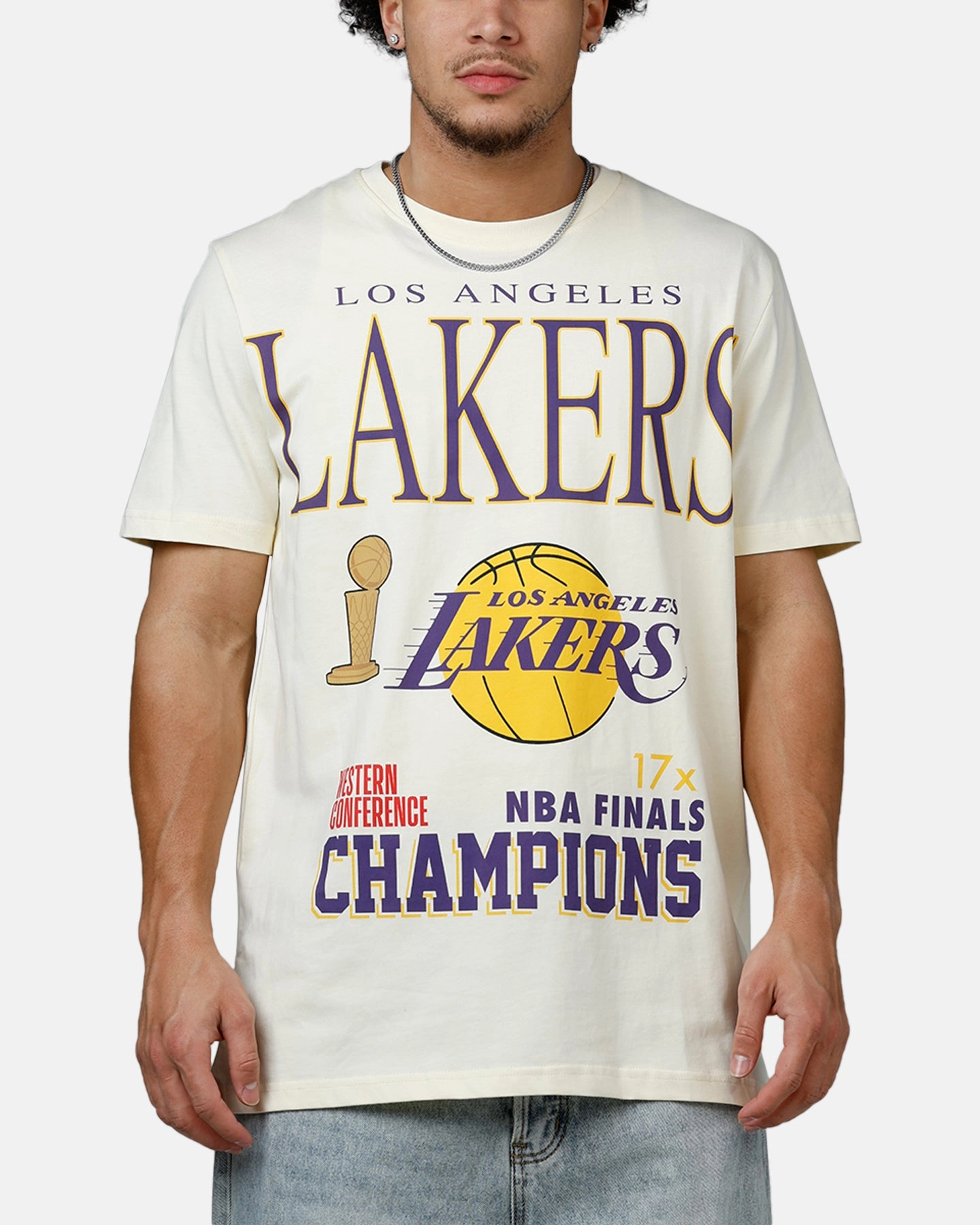 Abrasion Resistant Surface New Era Los Angeles Lakers Vintage Champs T-Shirt White