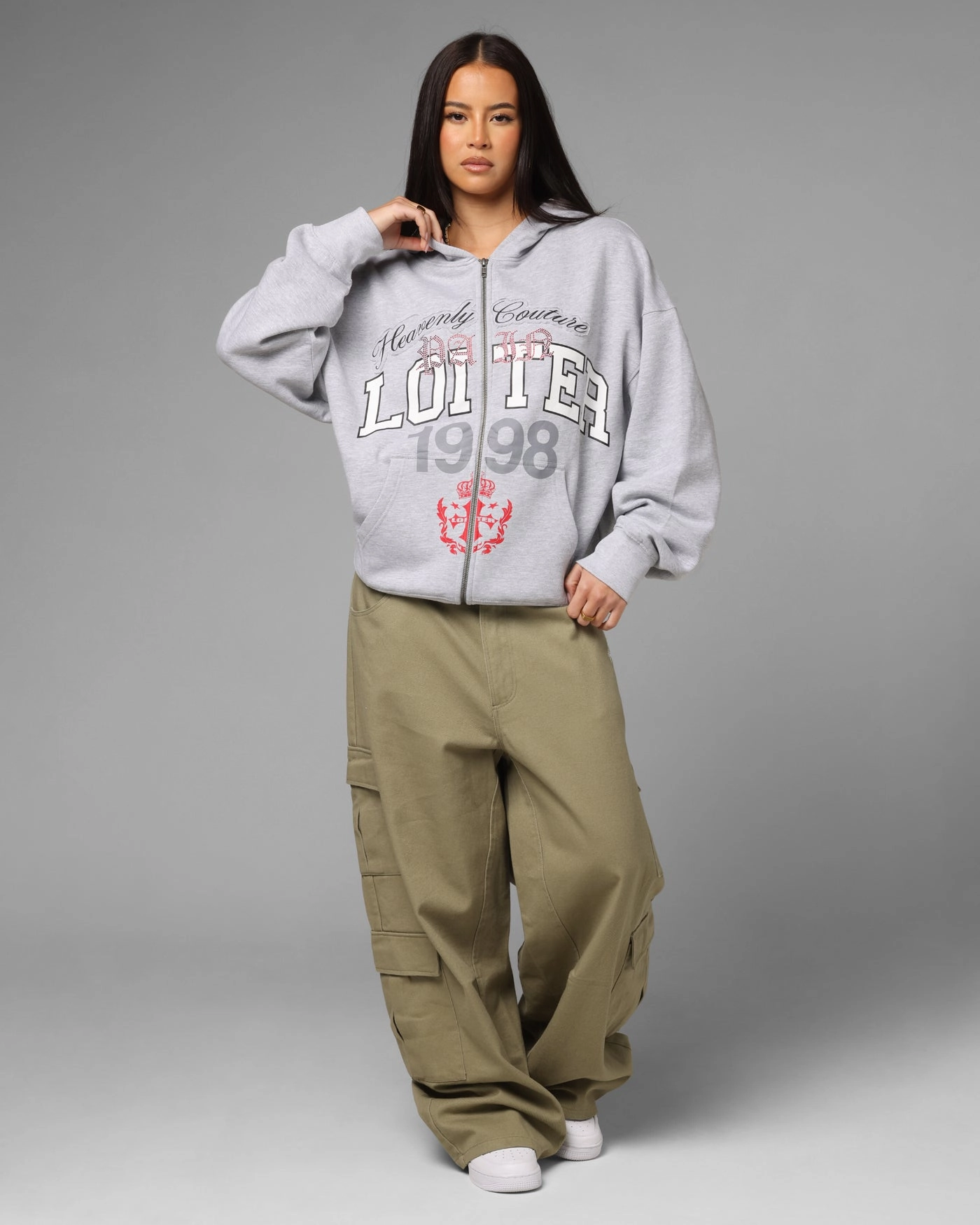 Tagless Comfort Collar Eco friendly materials Loiter Drop Out Zip Hoodie Grey