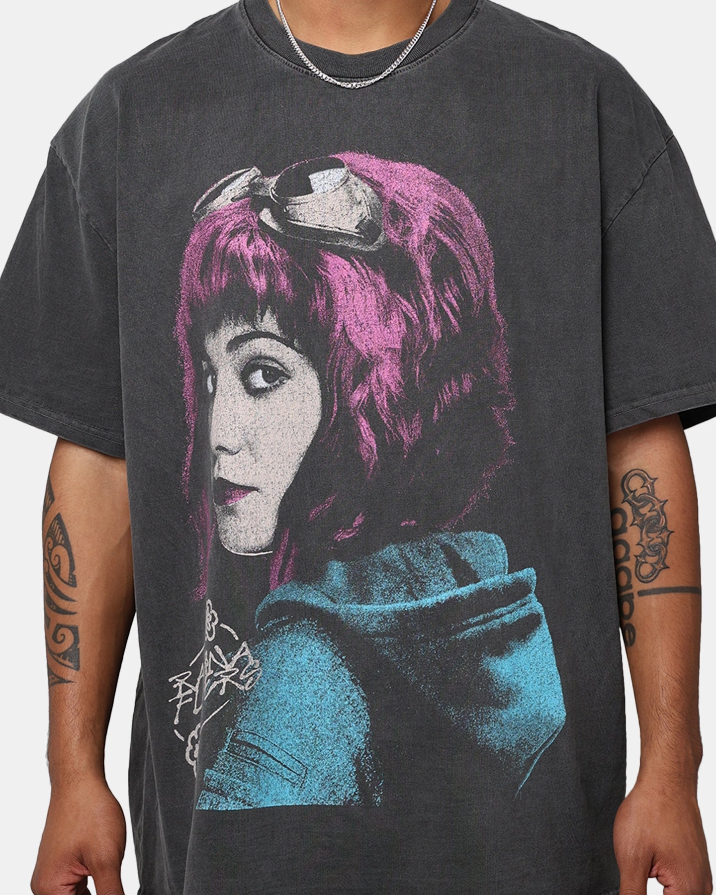 American Thrift X Scott Pilgrim Ramona Flowers Heavyweight Vintage T-Shirt Black Wash Stretch Woven Material