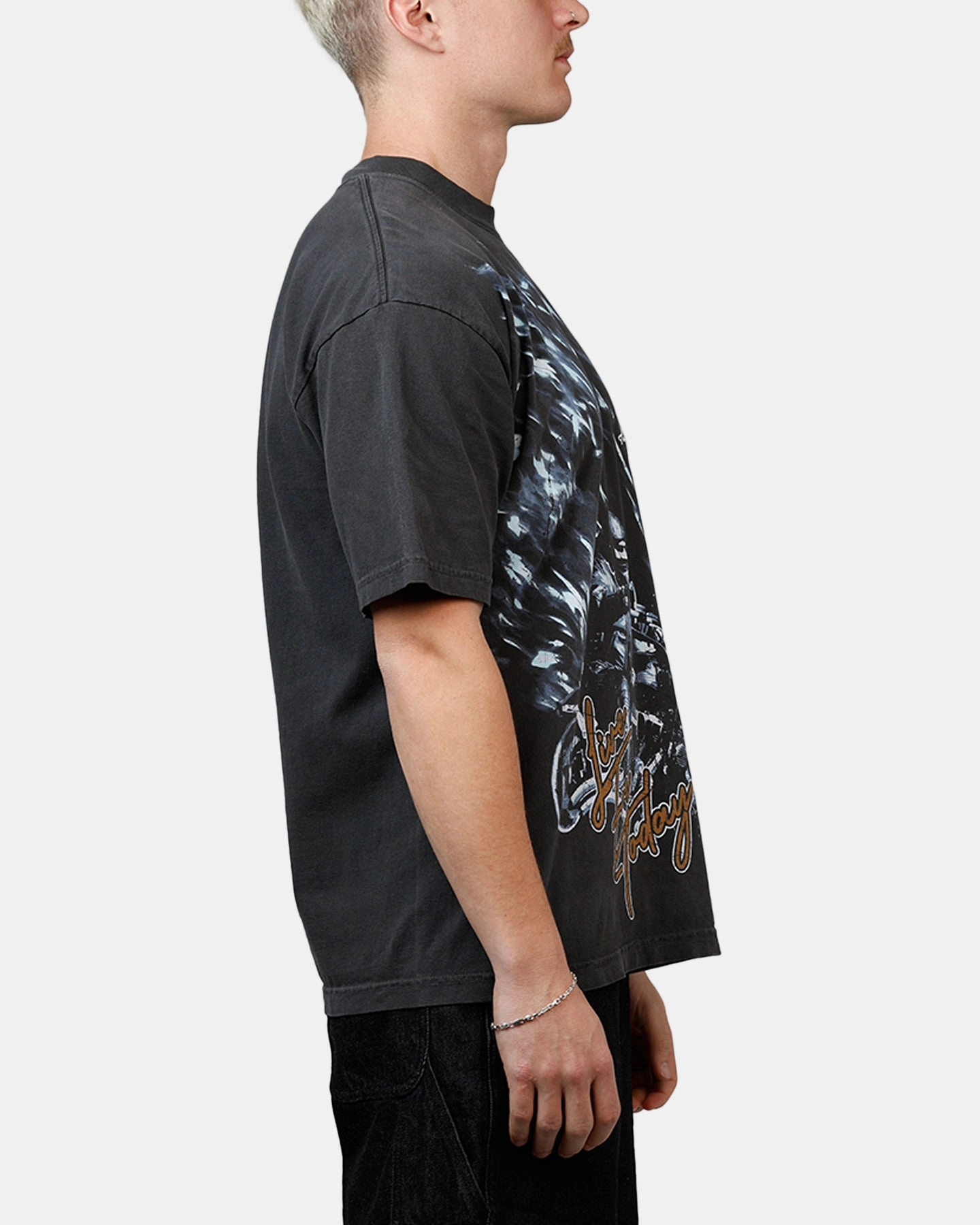 Hybrid Fabric Blend Sworn To Us Ride Strong 'Outlaw Spirit' T-Shirt Washed Black