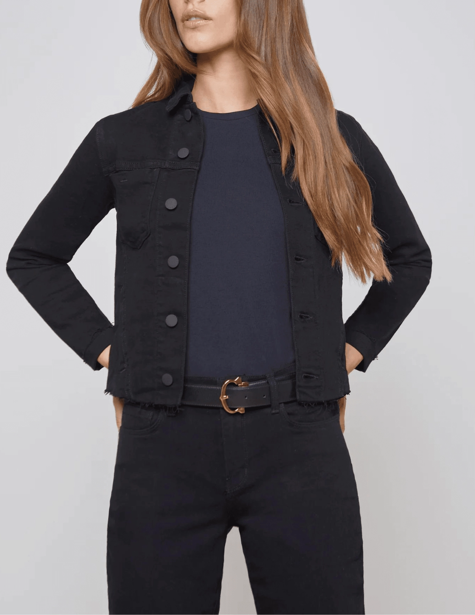 L'Agence Janelle Slim Raw Jacket In Saturated Black Durable Abrasion Resistant ErgonomicFit