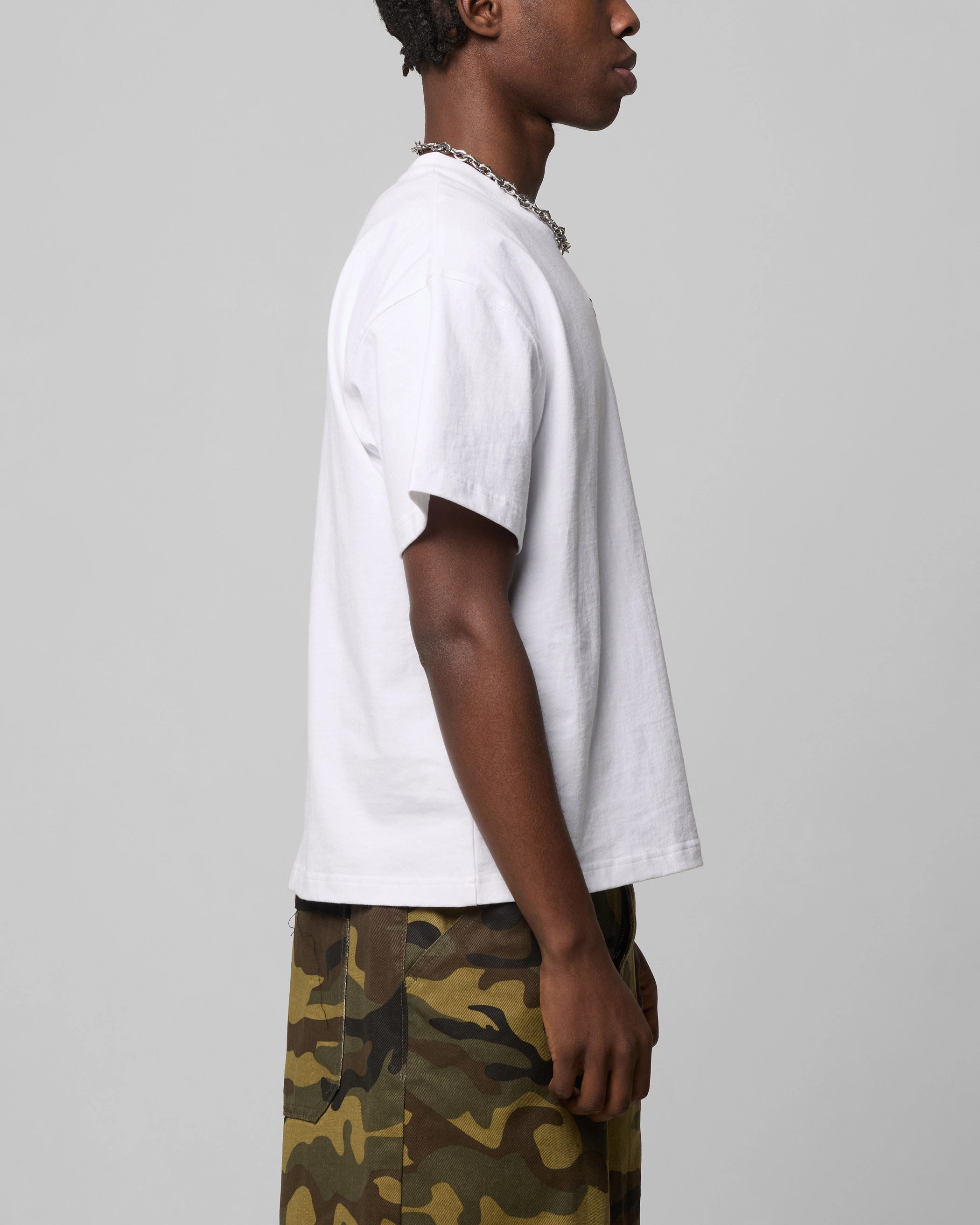 Loiter Boxer Fitted T-Shirt White Convertible Sleeve Adaptation TaglessDesign