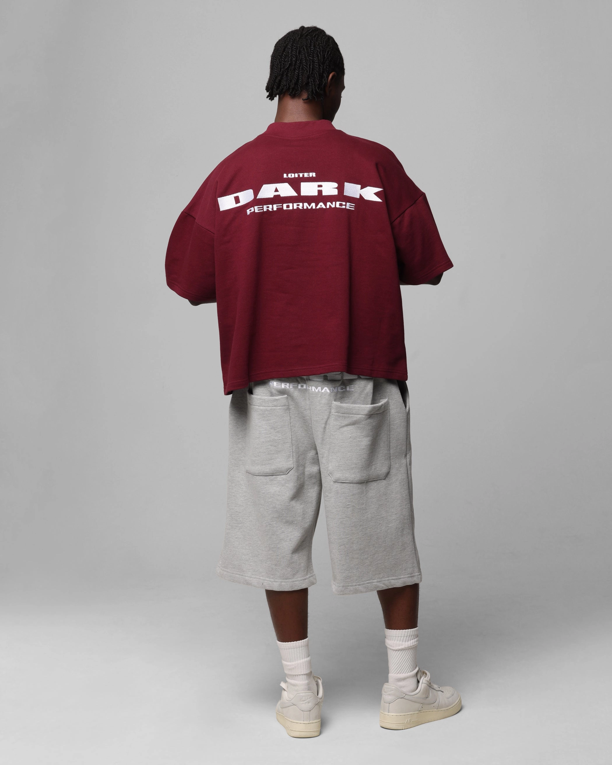 Loiter Dark Performance T-Shirt Burgandy Flatlock Seams TaglessCollar