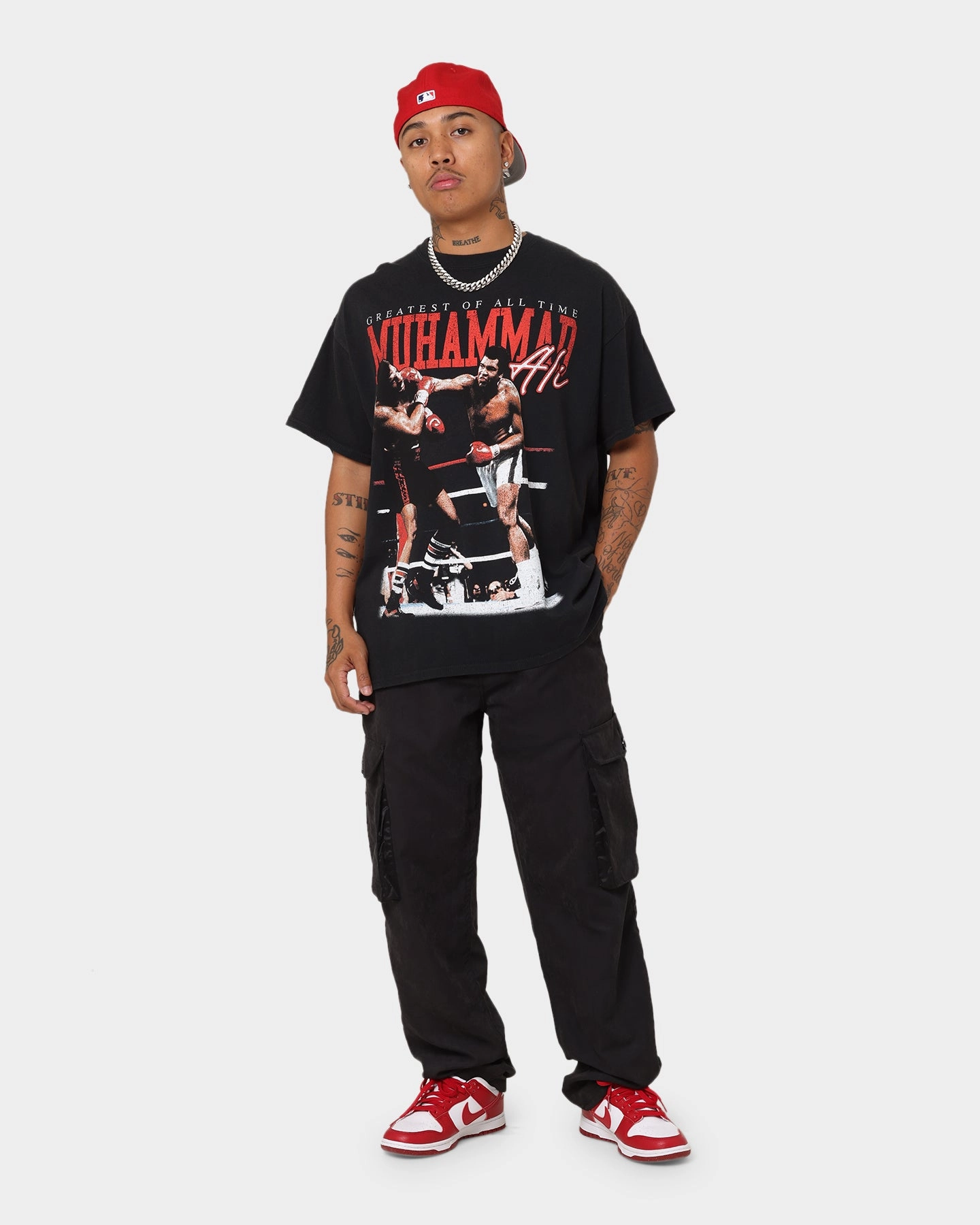 Winter Fashion AntiStatic Coating Goat Crew X Muhammad Ali Knock Out T-Shirt Black Wash