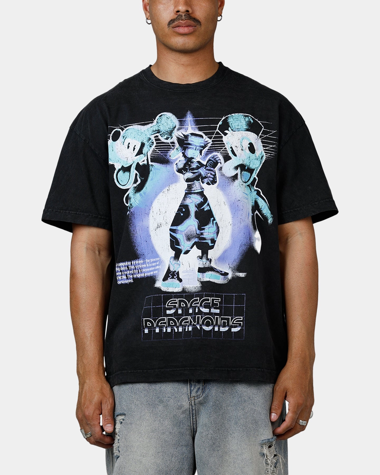 Heat Regulating Fabric FlexibleKnit Goat Crew Disney Kingdom Hearts Space Paranoids Heavyweight T-Shirt Black Acidwash