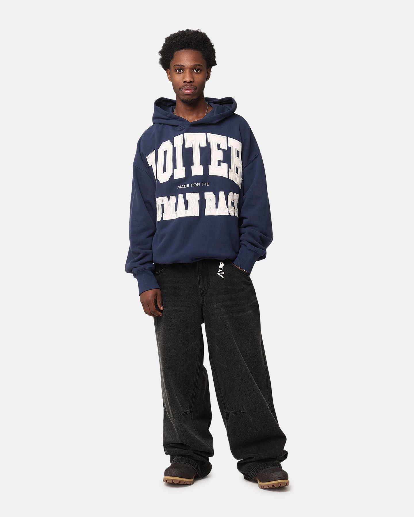 Loiter College Dropout Hoodie Navy EcoFriendly Manufacturing HighCollar Design