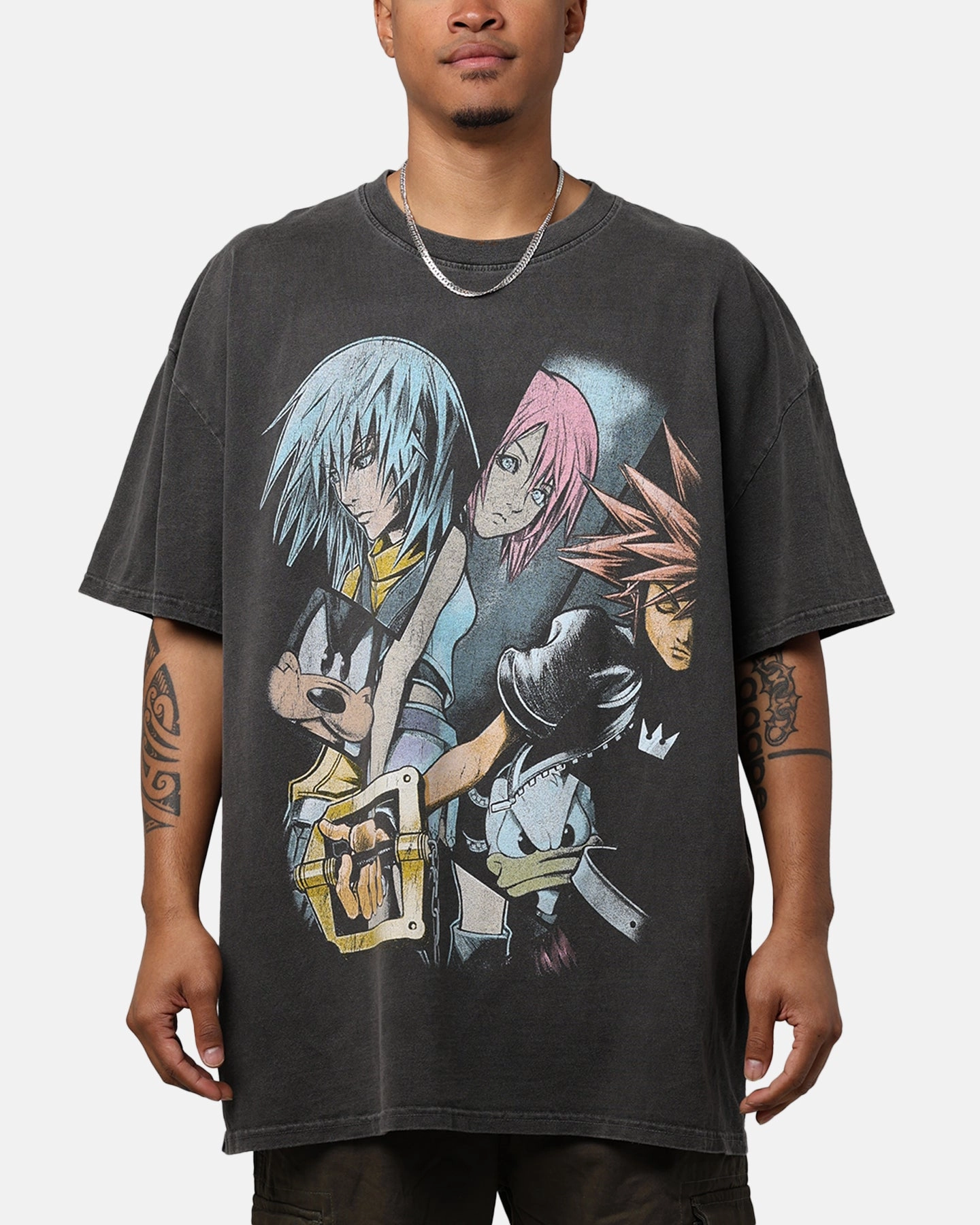Ribbed Collar Style Vintage Goat Crew X Kingdom Hearts Poster T-Shirt Black Wash