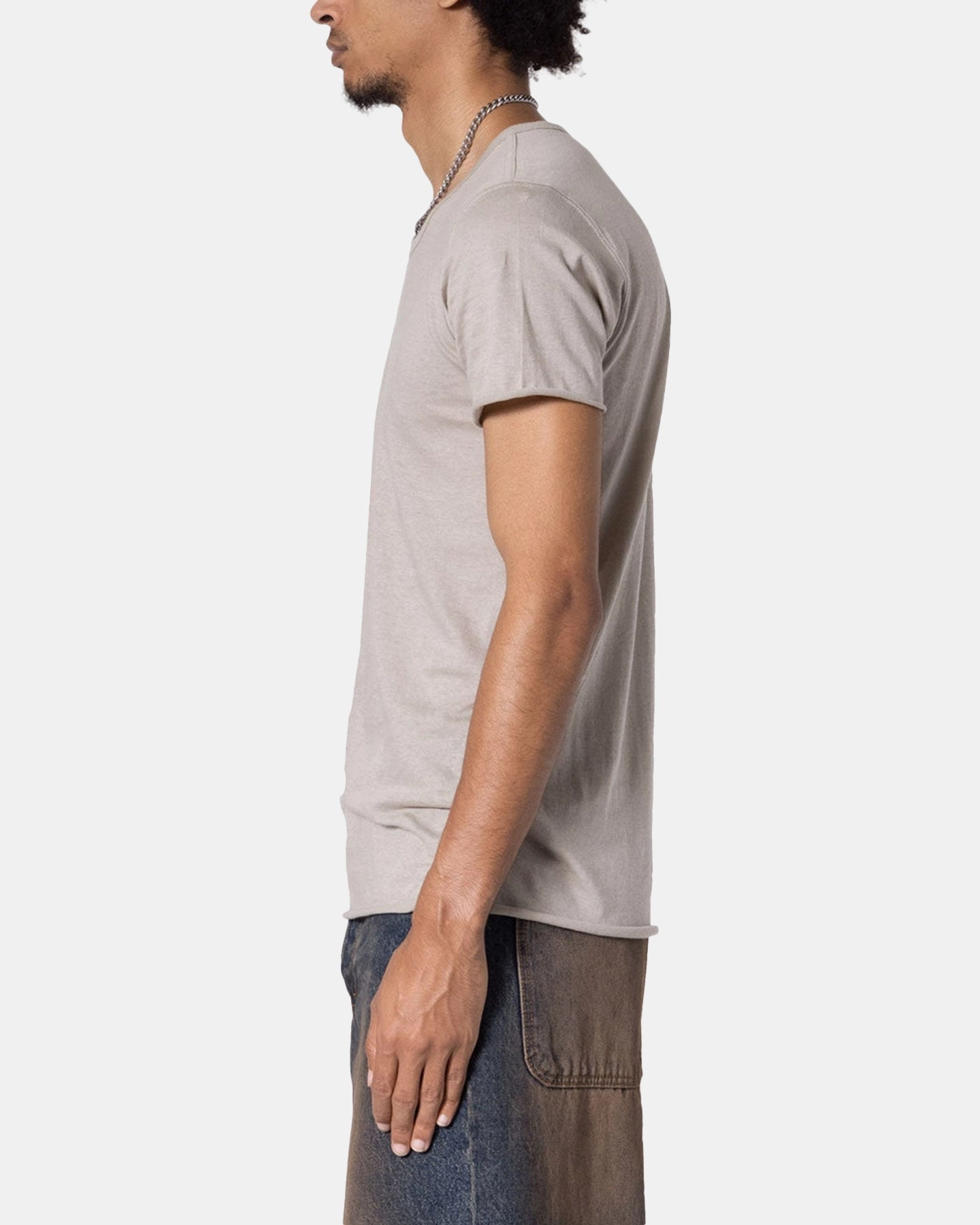 MNML Sheer Knit Bias Cut T-Shirt Bone Stretchy Top