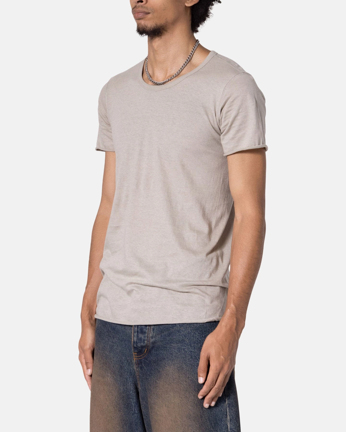 Adjustable Cuffs Stylish Jacket MNML Sheer Knit Bias Cut T-Shirt Bone