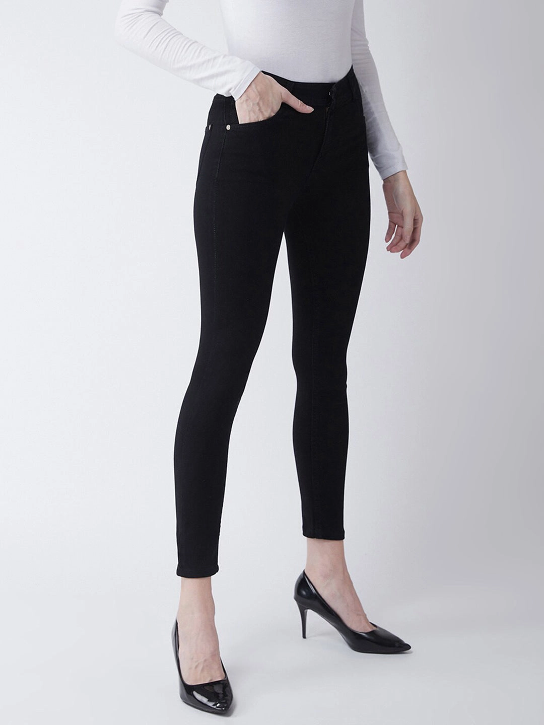 Customizable Hem Options 24/7 Comfort Black Slim-Fit High-Rise Cropped-Length Stretchable Denim Jeans