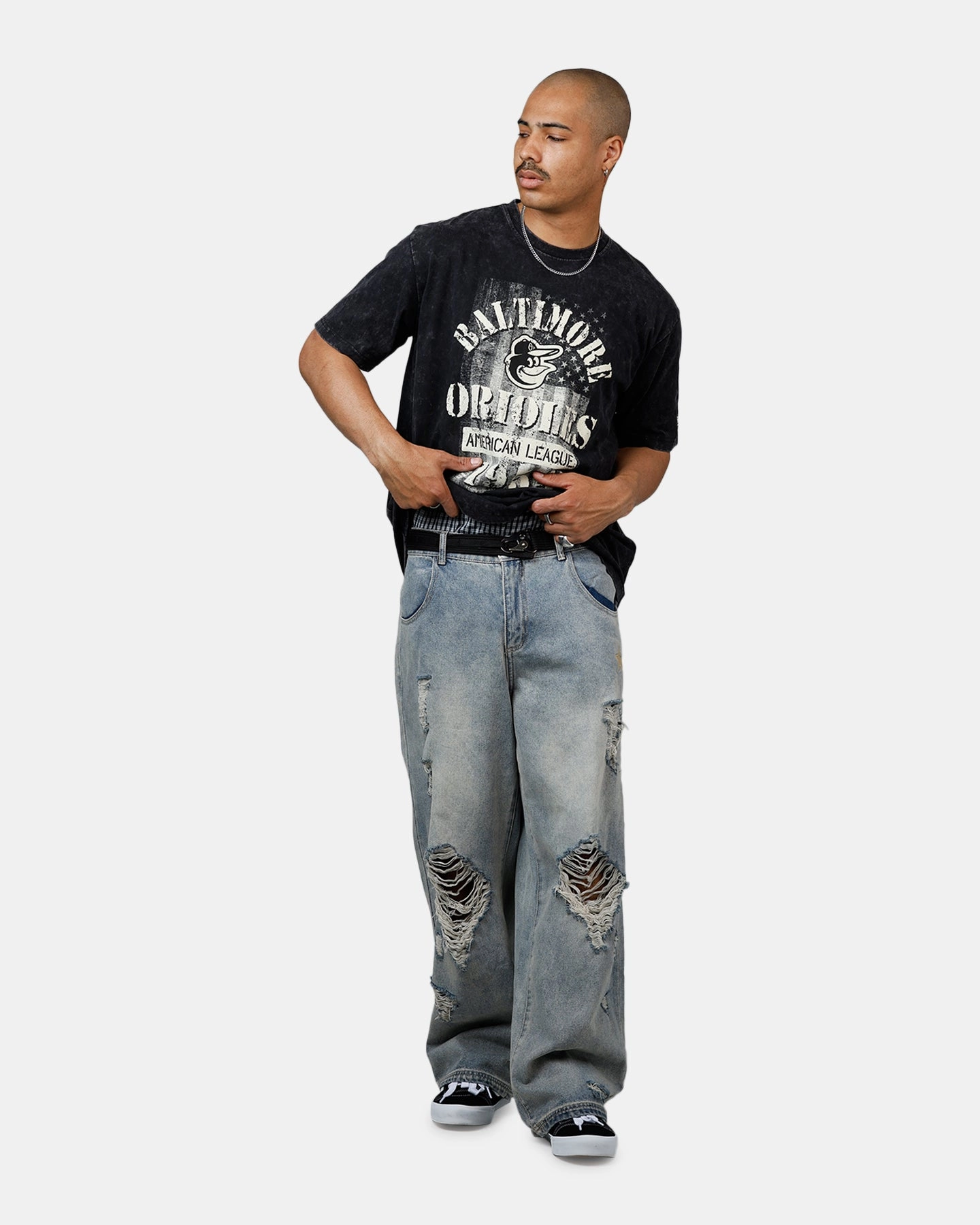 AntiPillingTreatment Elasticated Hem New Era Baltimore Orioles Armed Forces T-Shirt Washed Black